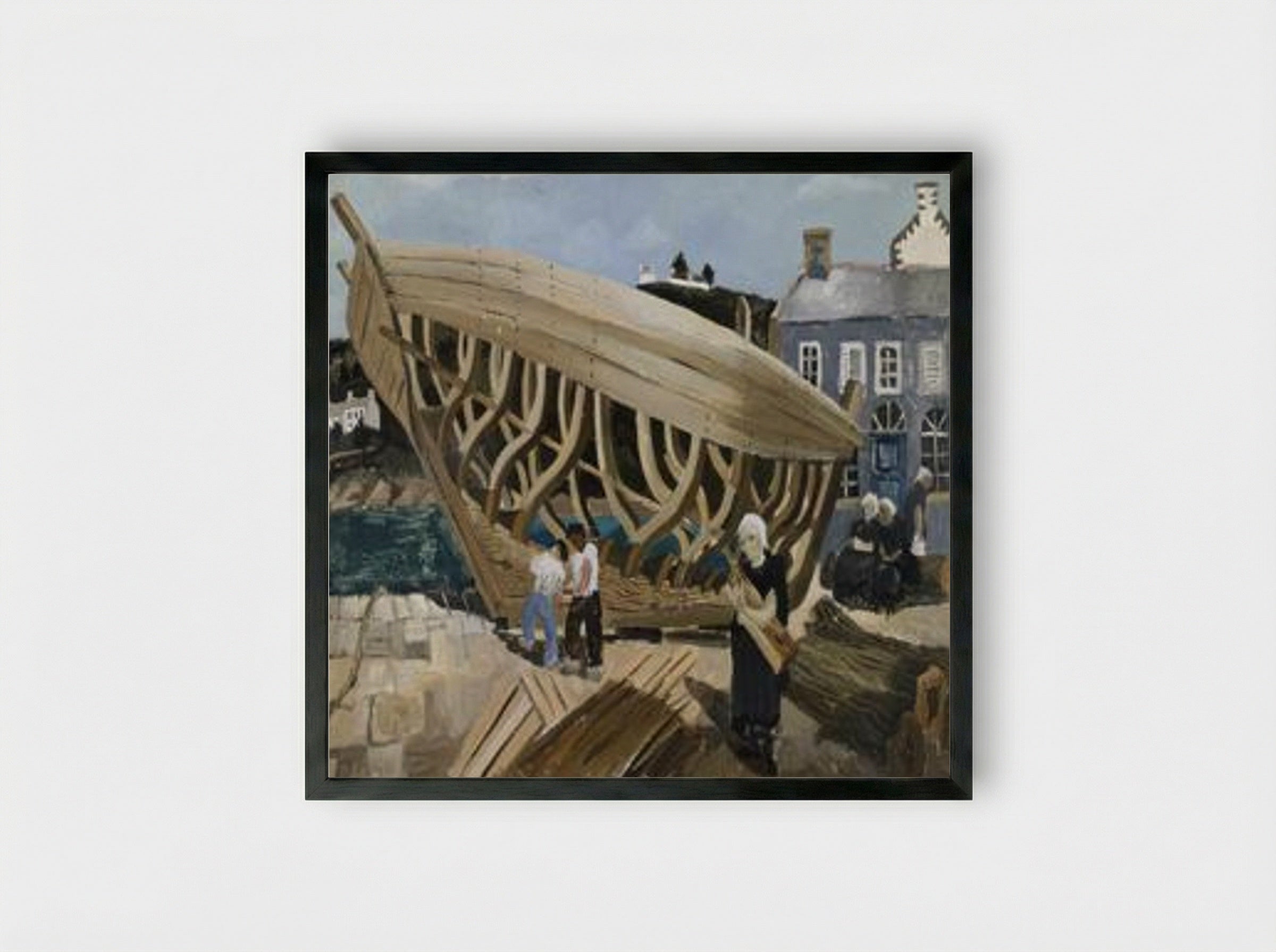 Building the Boat, Tréboul - Christopher Wood - Framed Print Black