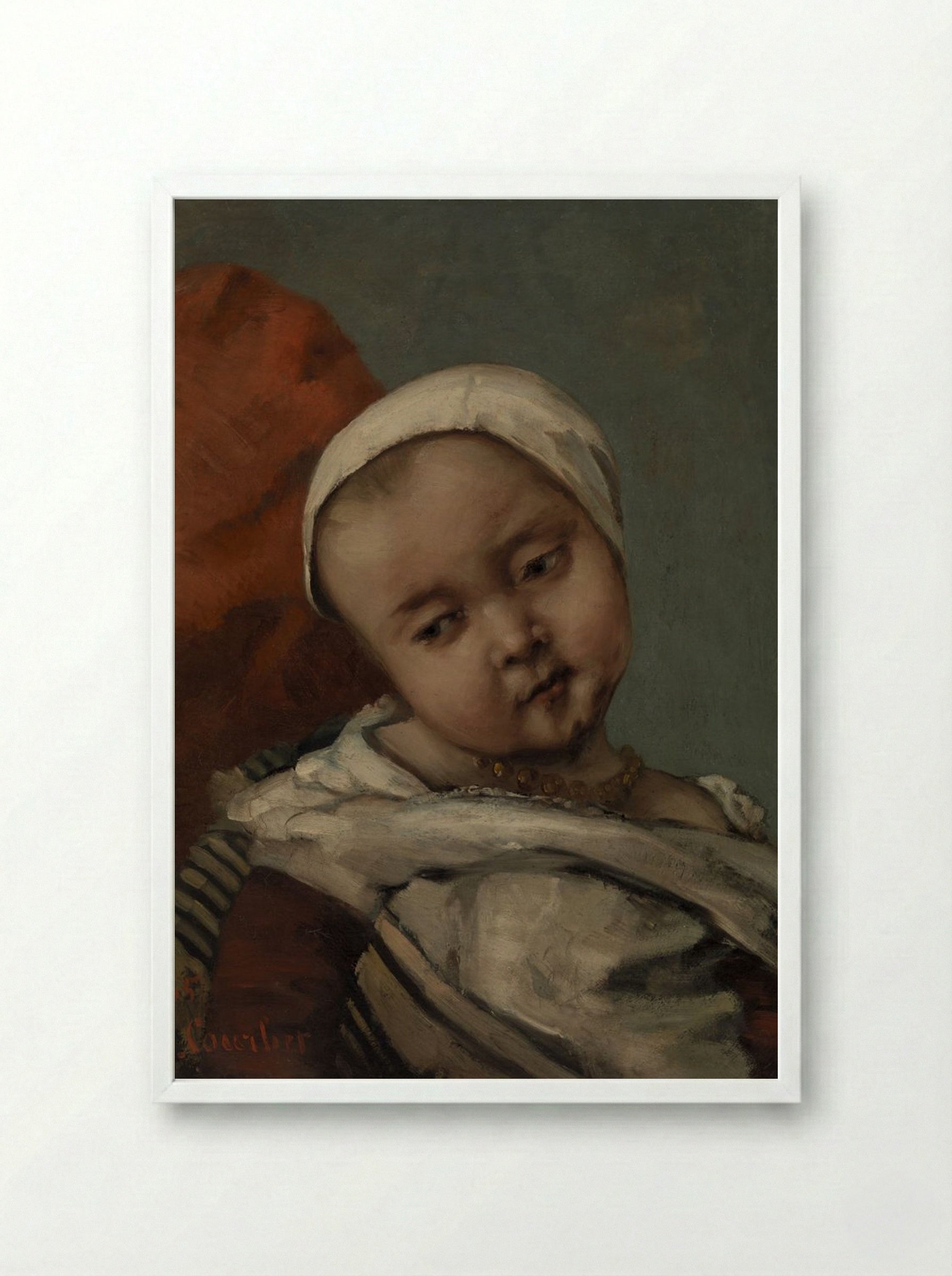 Head of a Baby - Gustave Courbet - Framed Print White