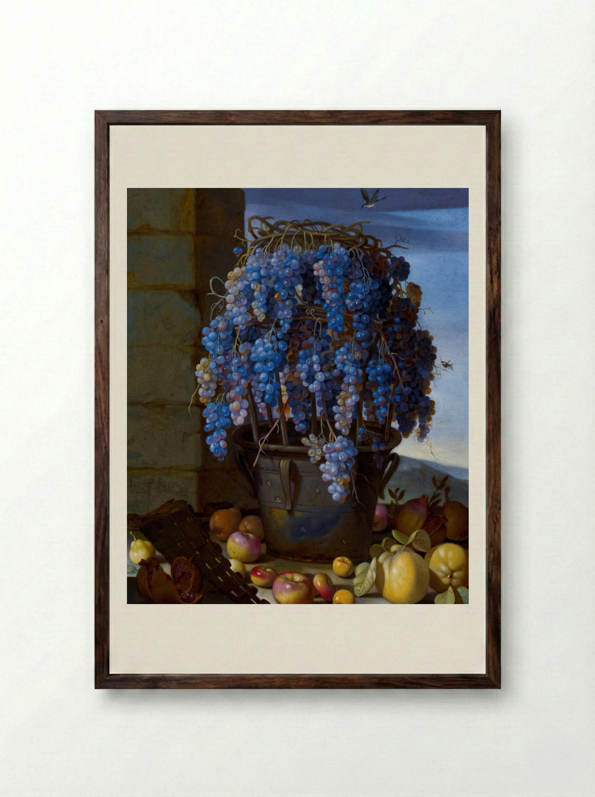 Still Life with Grapes and Other Fruit - Luca Forte - Framed Print Dark Wood