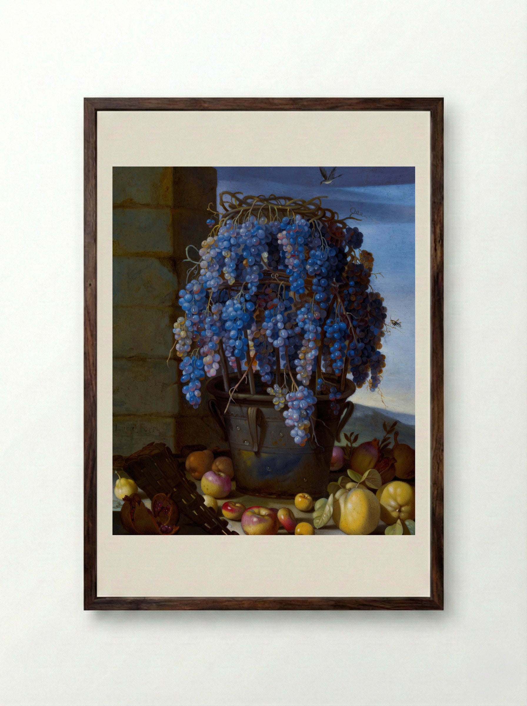 Still Life with Grapes and Other Fruit - Luca Forte - Framed Print Dark Wood