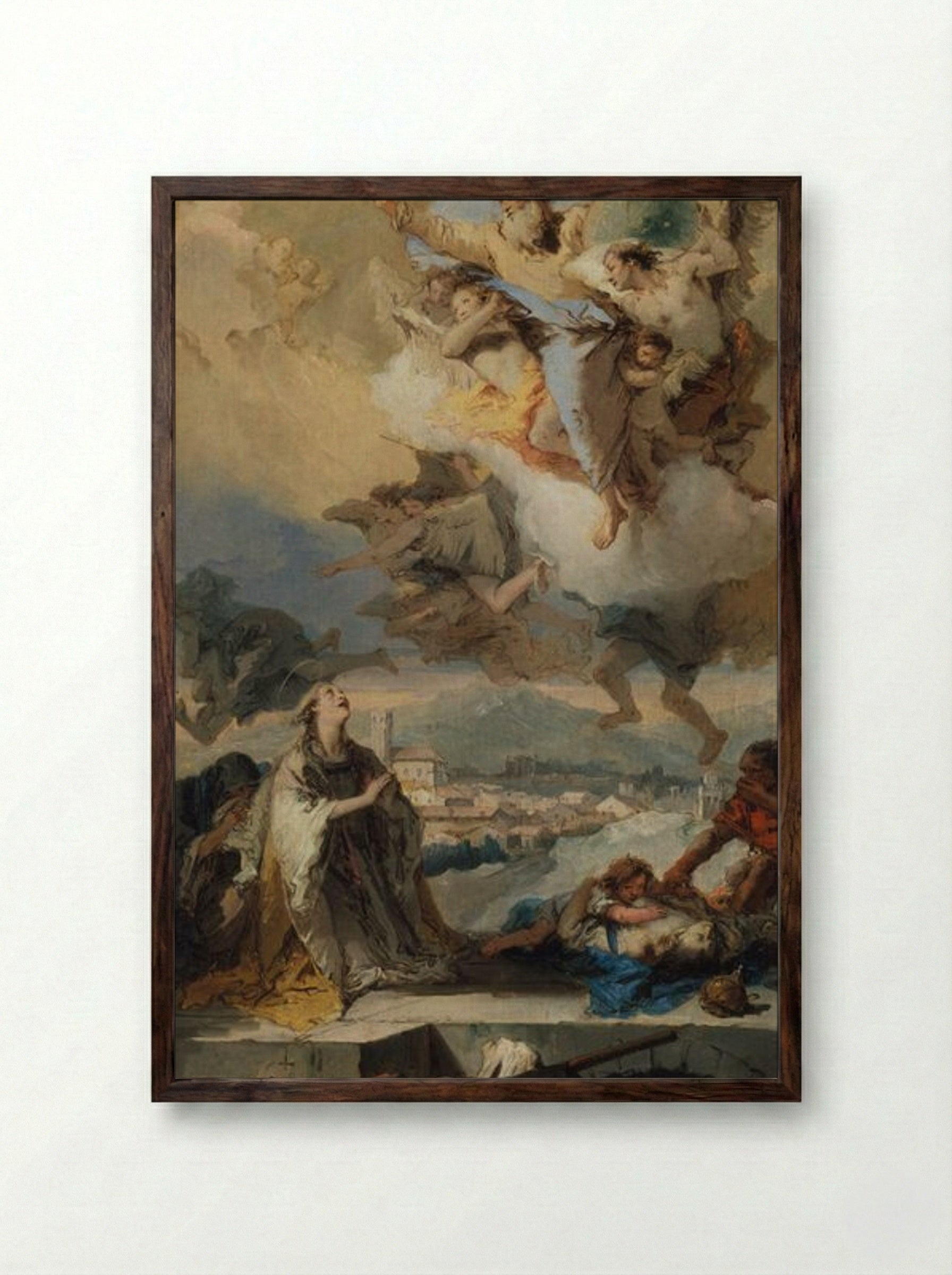Saint Thecla Praying for the Plague-Stricken - Giovanni Battista Tiepolo - Framed Print Dark Wood