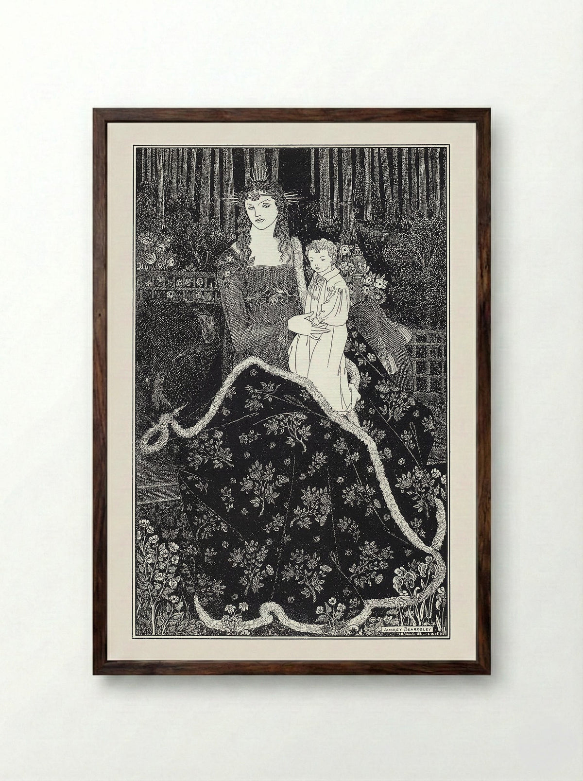 A Christmas Card - Aubrey Beardsley - Framed Print Dark Wood