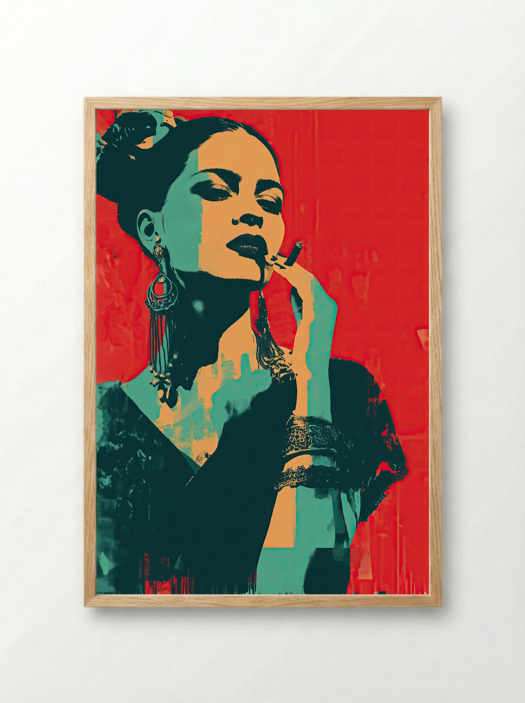 Carmen in Crimson – Bold Latin Pop Art Portrait - Framed Print Wood