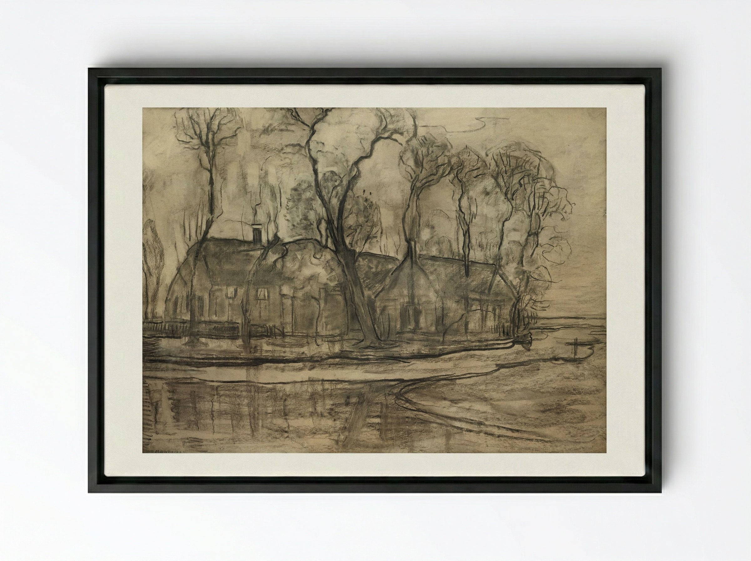 Farm Near Duivendrecht, The Sea - Piet Mondrian - Framed Canvas Black