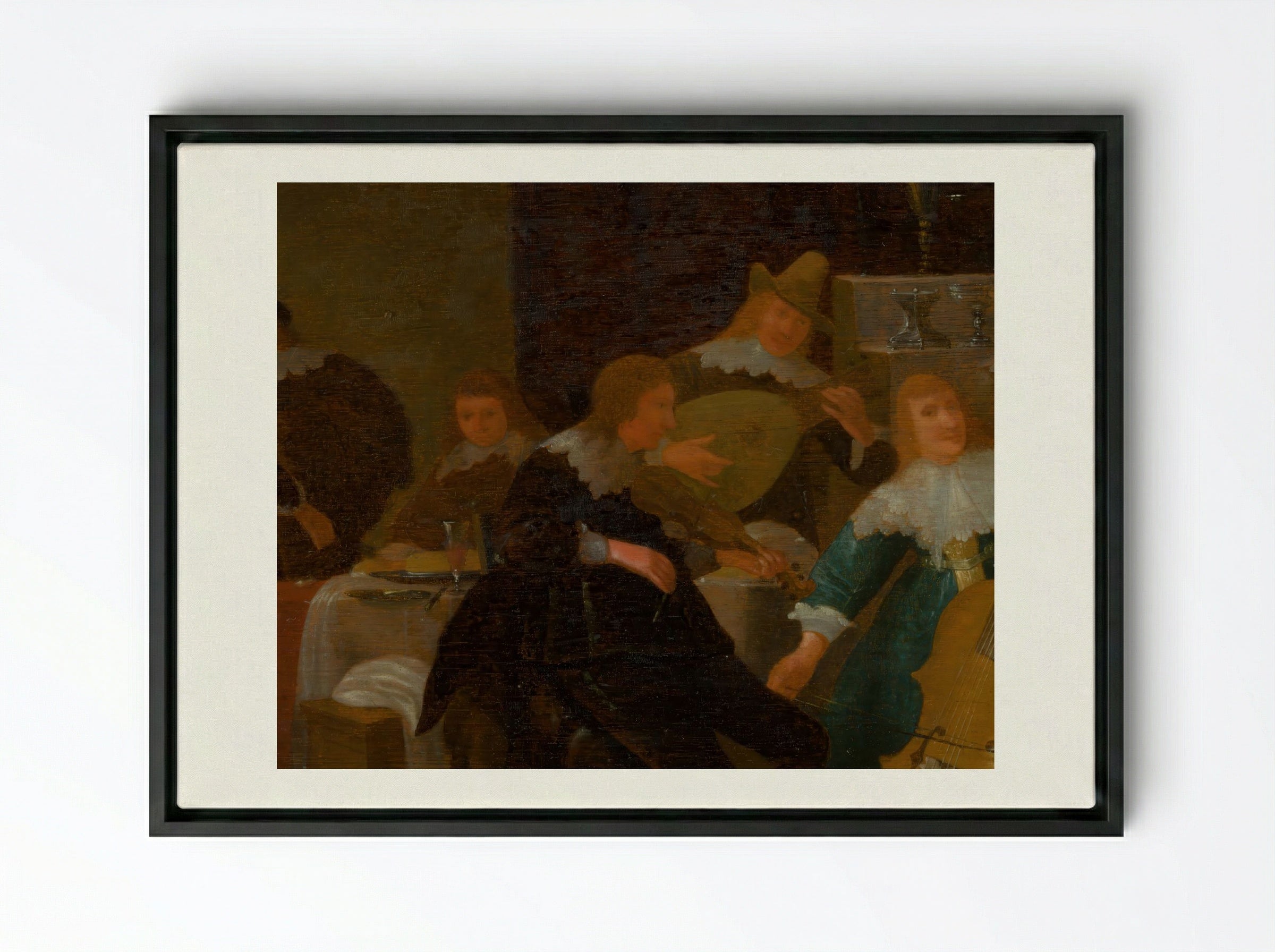 The Home Concert - Cornelis Saftleven - Framed Canvas Black