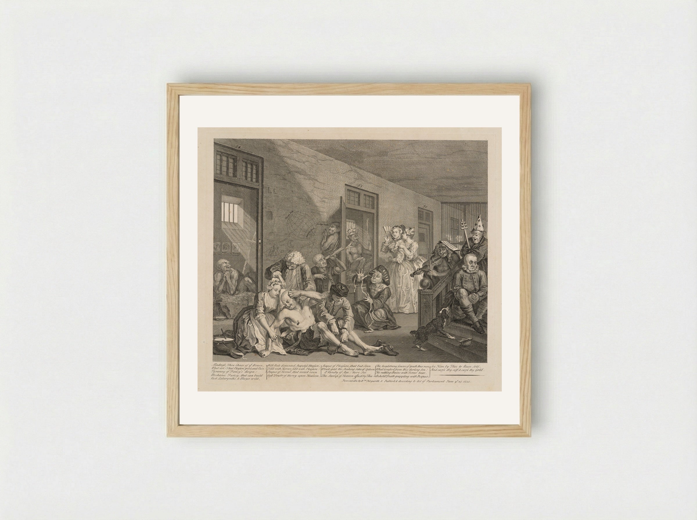 The Rake in Bedlam - William Hogarth - Framed Print Wood