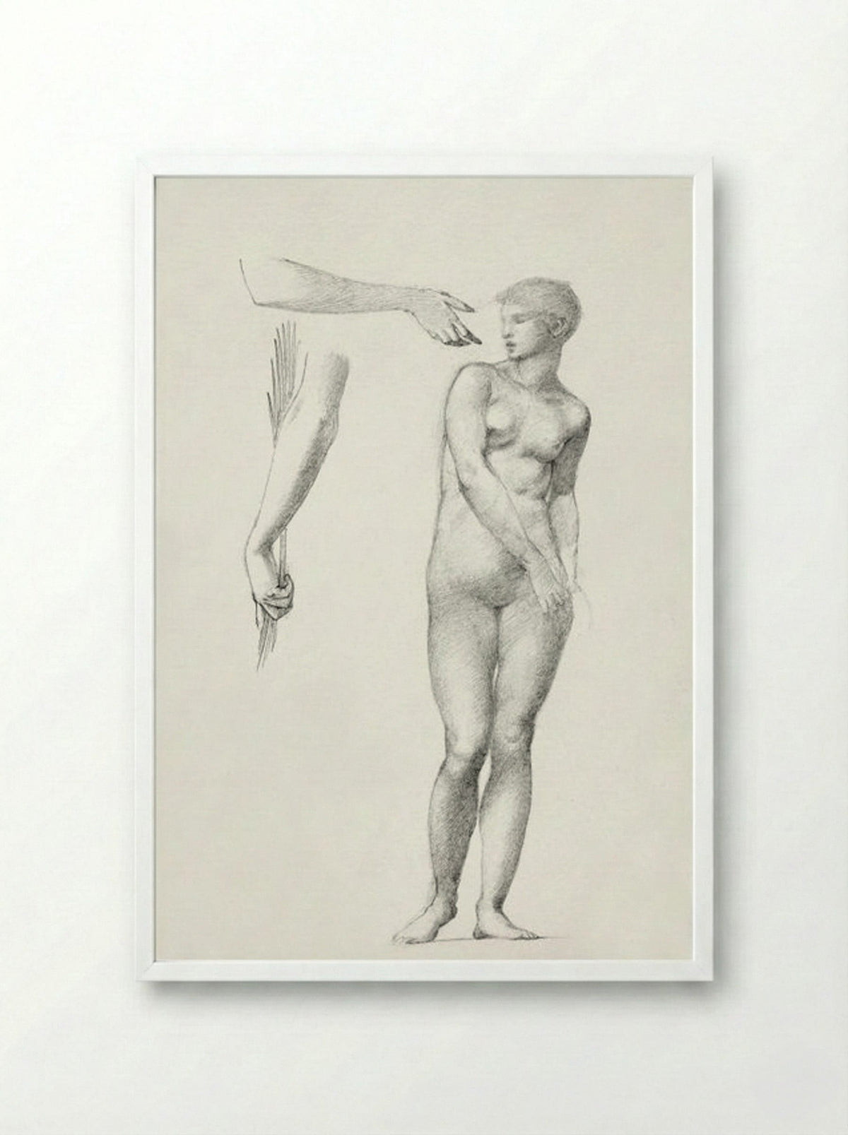 Standing Female Nude and Sketches of Arms - Edward Burne-Jones - Framed Print White