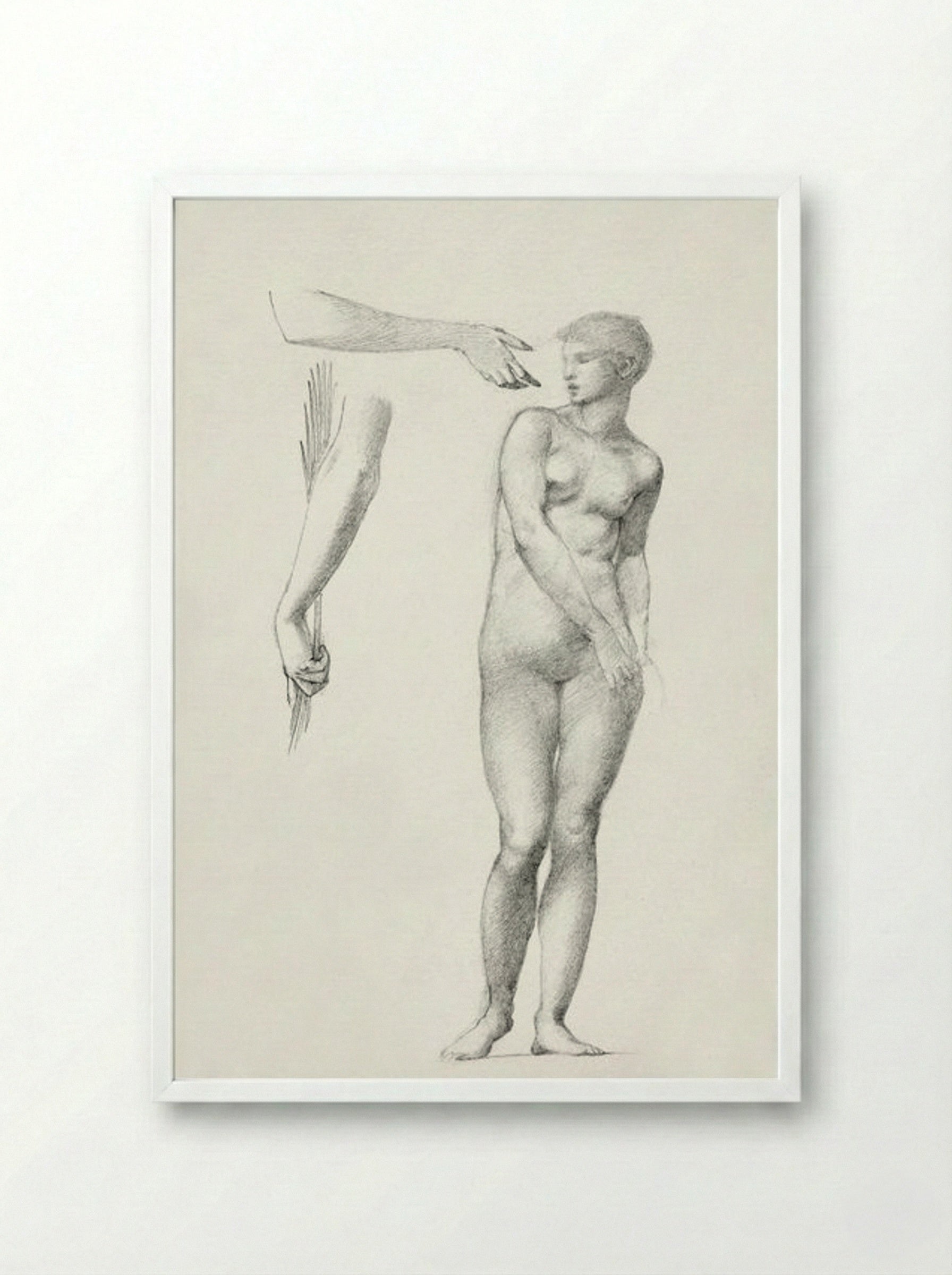 Standing Female Nude and Sketches of Arms - Edward Burne-Jones - Framed Print White