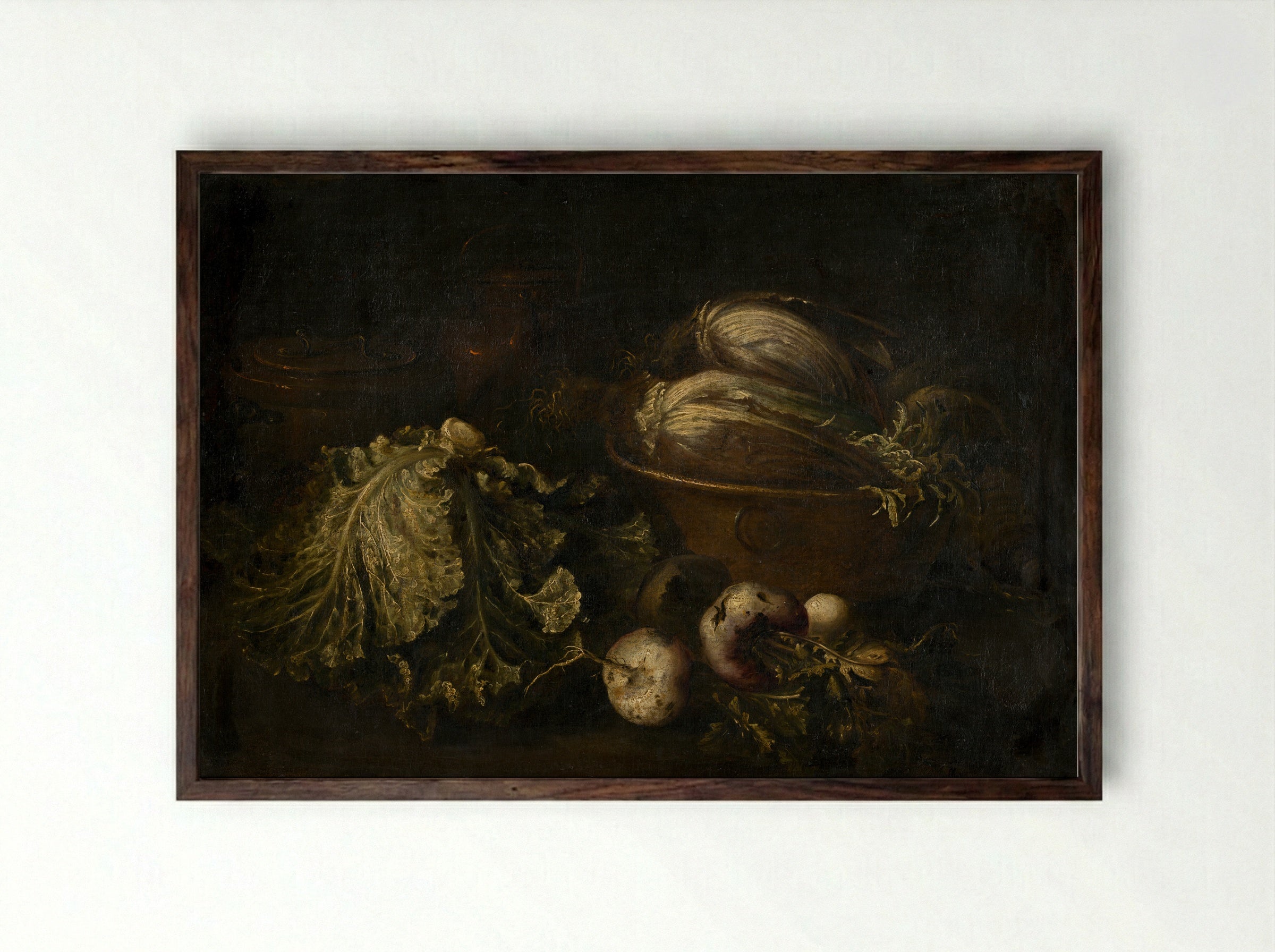 Still Life with Vegetables - Fine Art Print - Framed Print Dark Wood