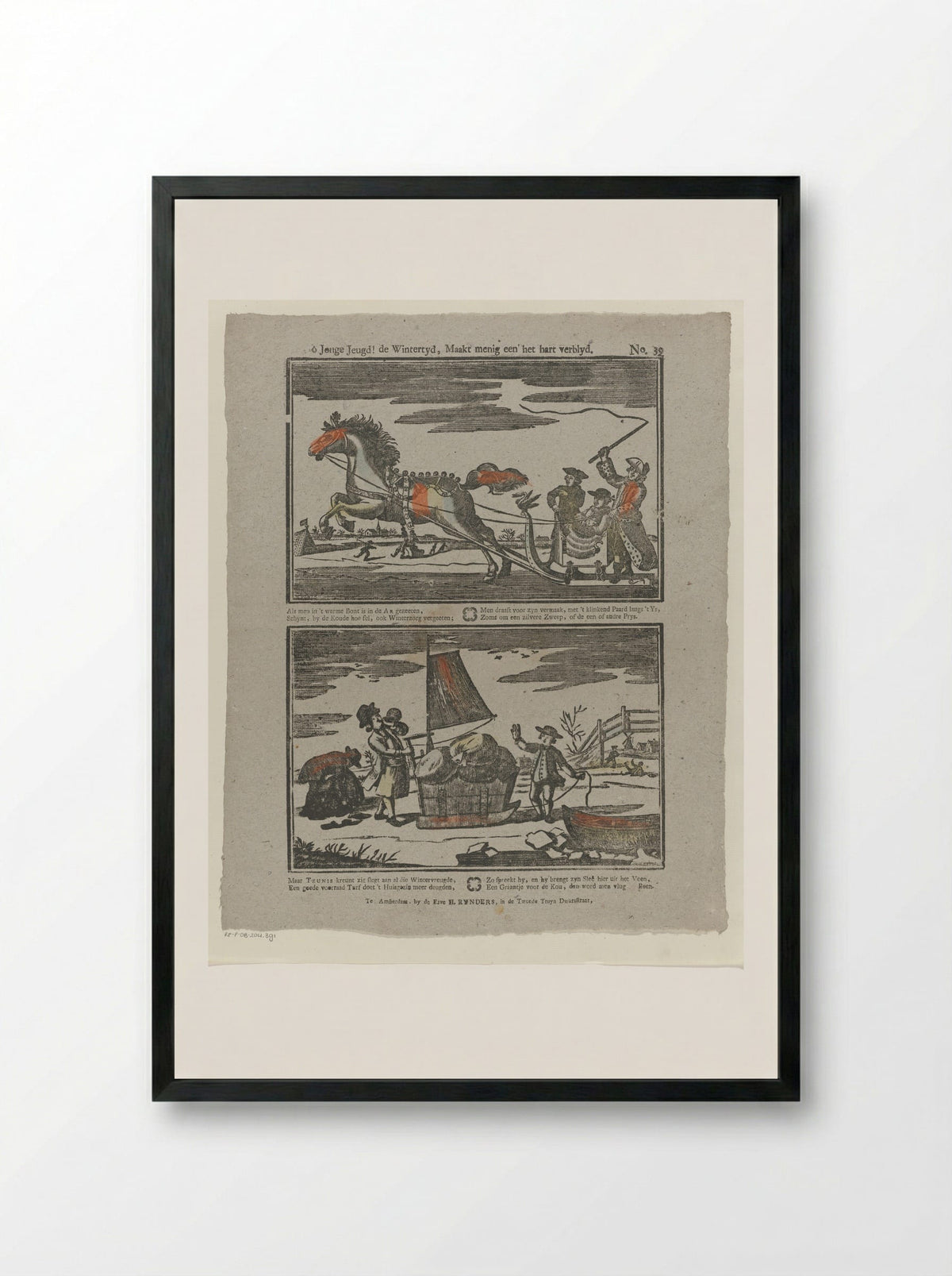 Ô jonge jeugd! de wintertyd, maakt menig een' het hart verblyd - Jacobus Wendel - Framed Print Black