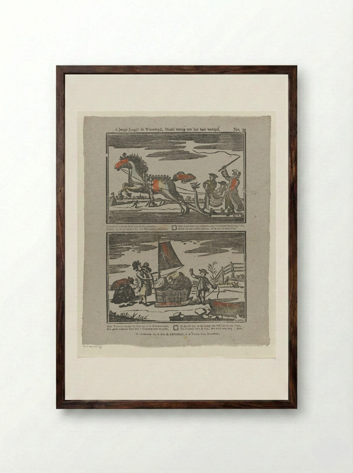 Ô jonge jeugd! de wintertyd, maakt menig een' het hart verblyd - Jacobus Wendel - Framed Print Dark Wood
