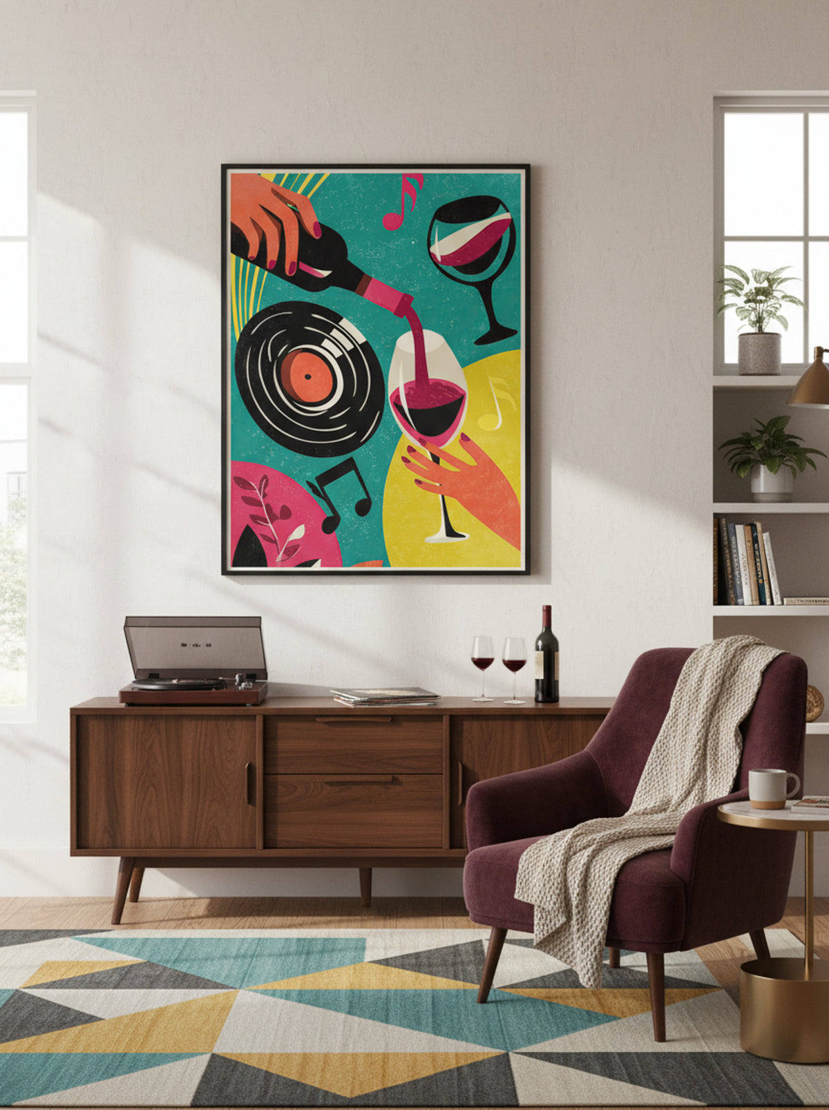 The Music and Wine Social Club – Retro Pop Art Print - Lifestyle