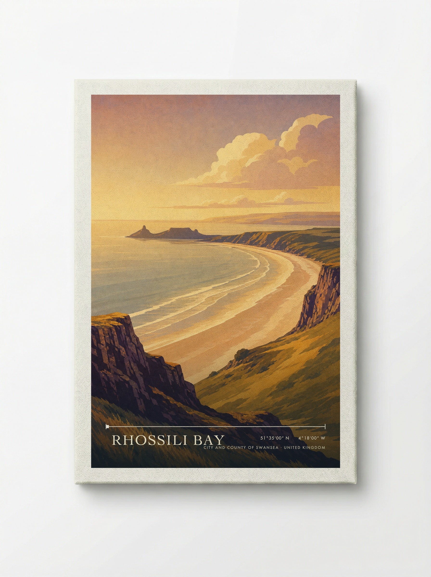 Rhossili Bay City and County of Swansea United Kingdom Travel Poster - Canvas