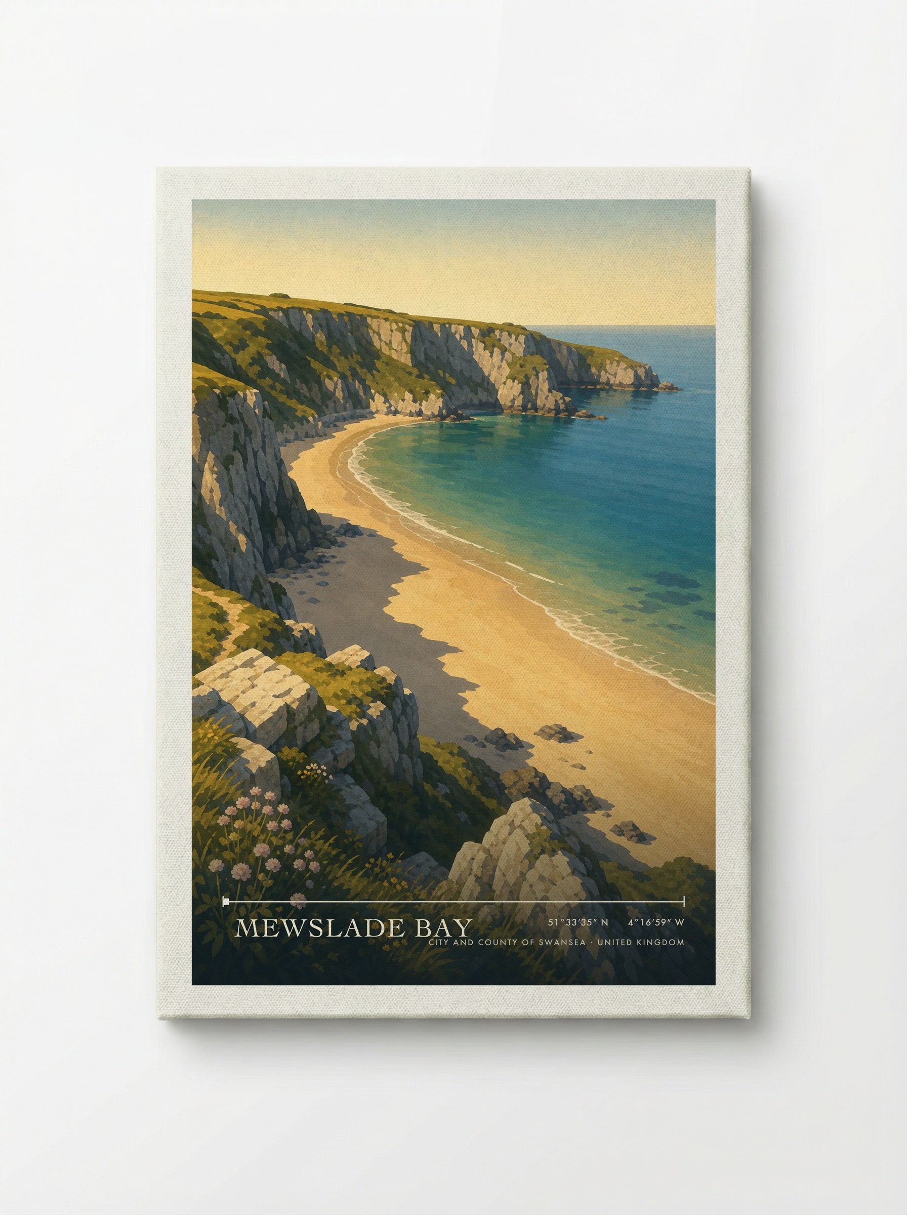 Mewslade Bay City and County of Swansea United Kingdom Travel Poster - Canvas