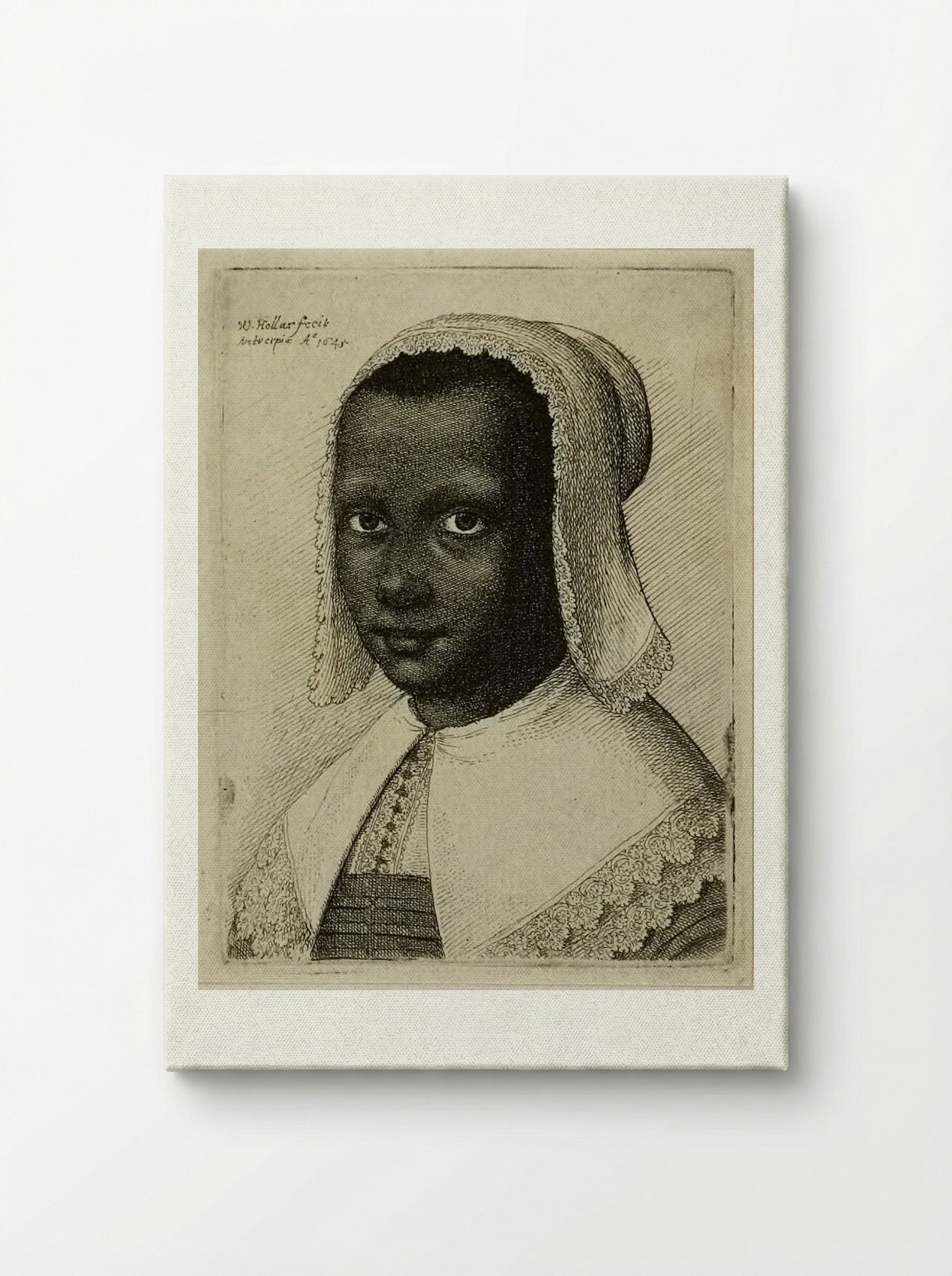 Head of a Black Woman with a Lace Kerchief Hat - Wenceslaus Hollar - Canvas