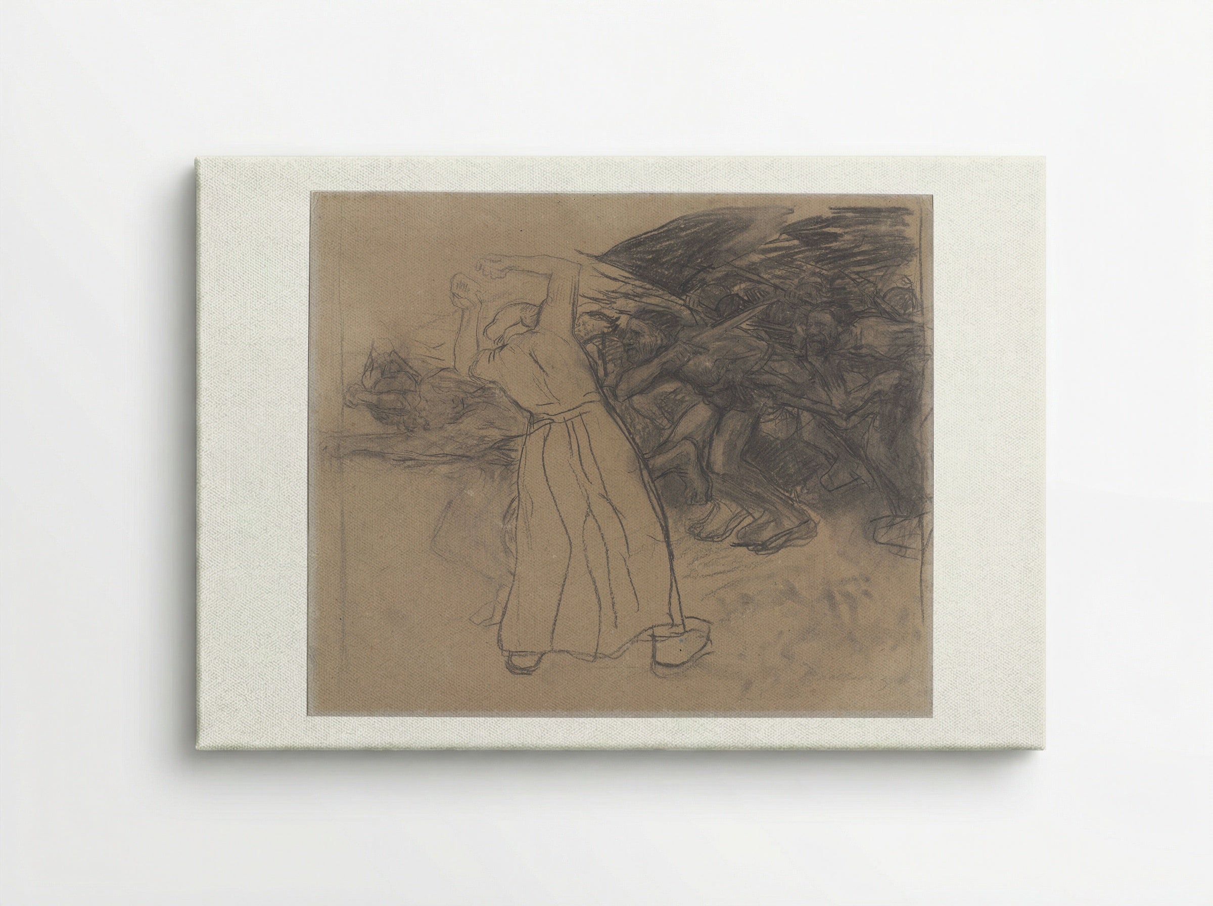 Standing Woman Encouraging a Marching Group of Men - Käthe Kollwitz - Canvas