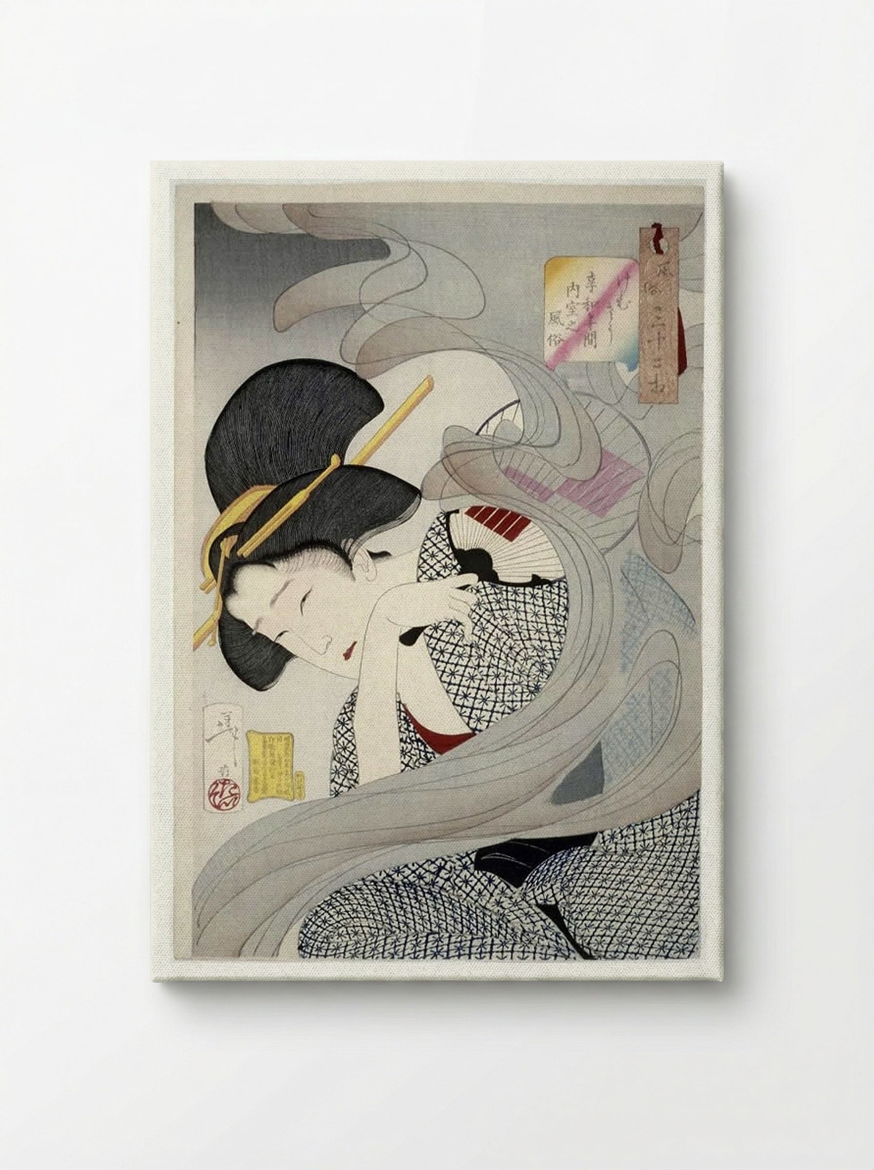 Beautiful Woman with Fan - Tsukioka Yoshitoshi - Canvas