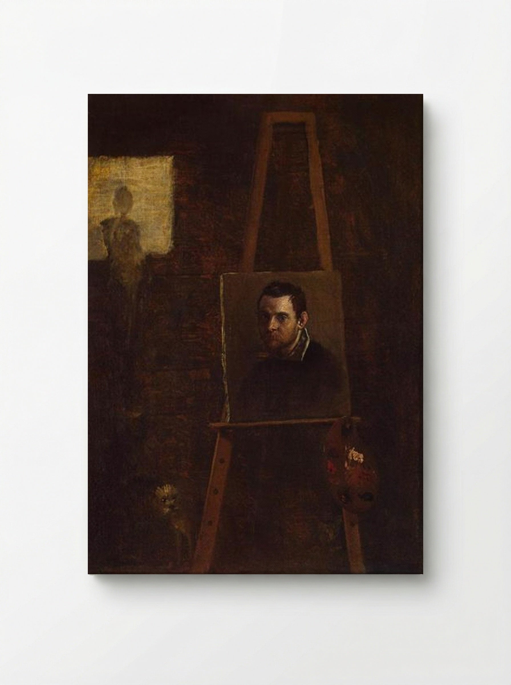 Self-portrait on an Easel in a Workshop - Annibale Carracci - Canvas