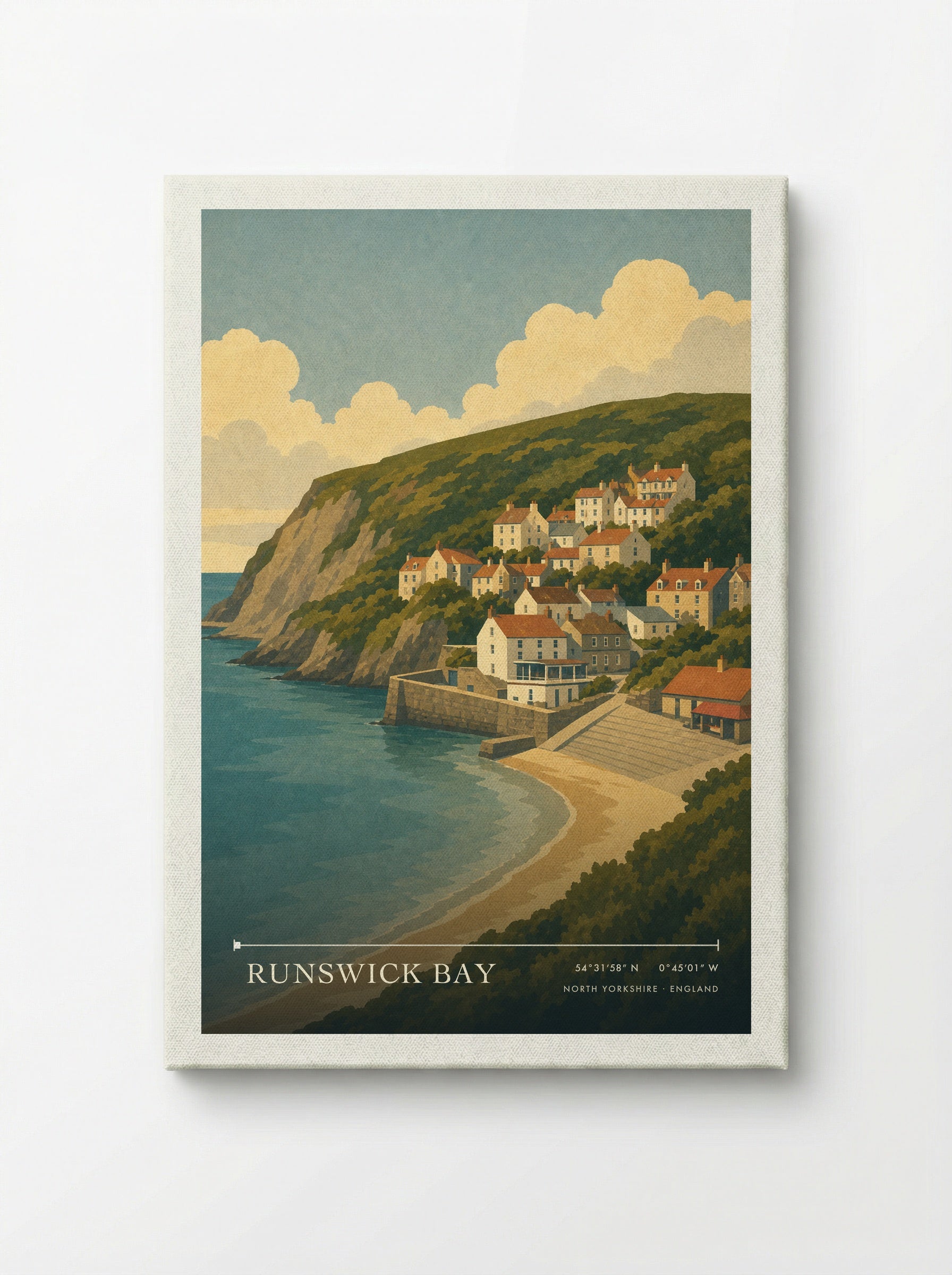 Runswick Bay Yorkshire Travel Poster - Canvas