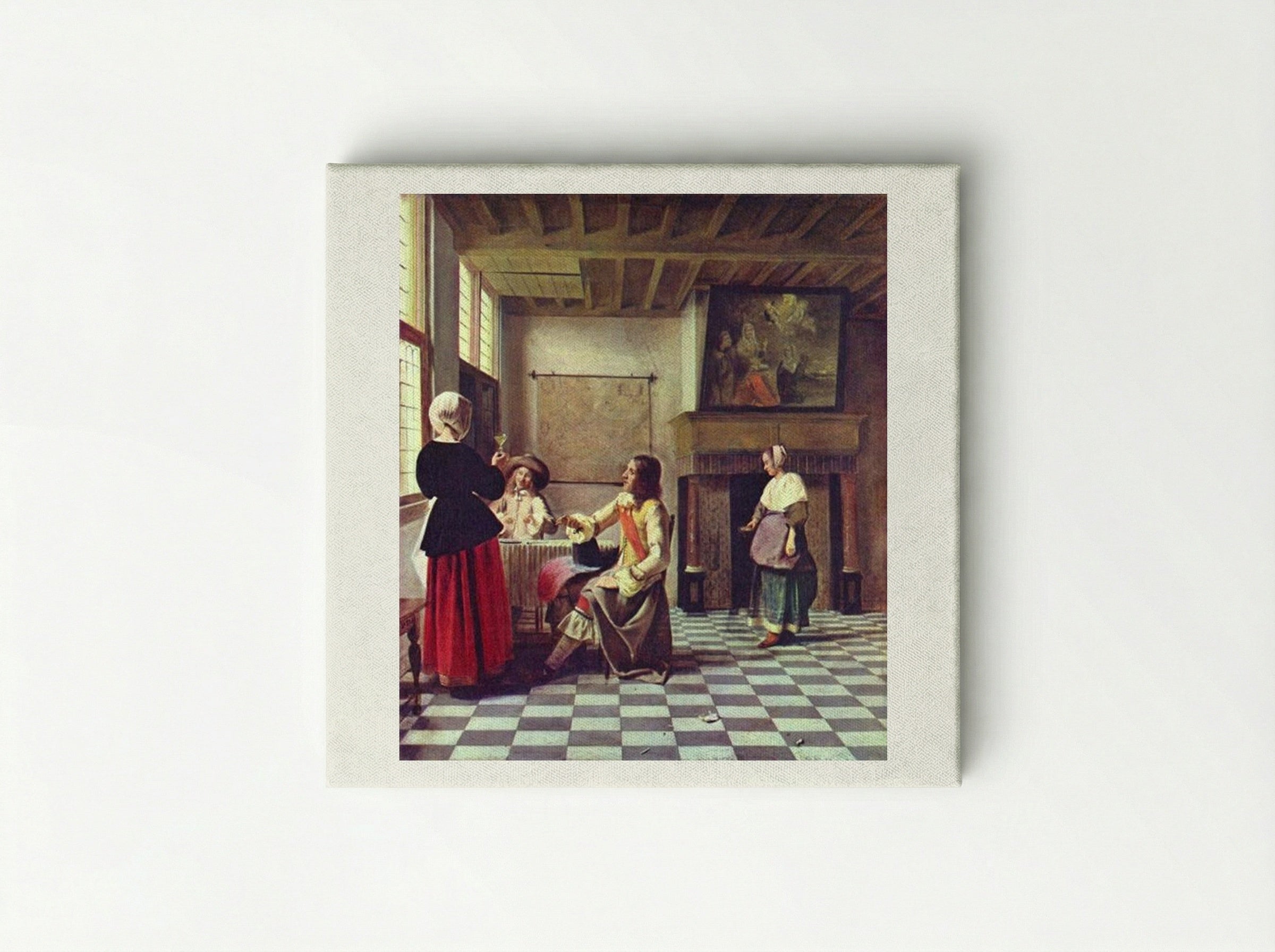 A Woman Drinking with Two Men - Pieter de Hooch - Canvas
