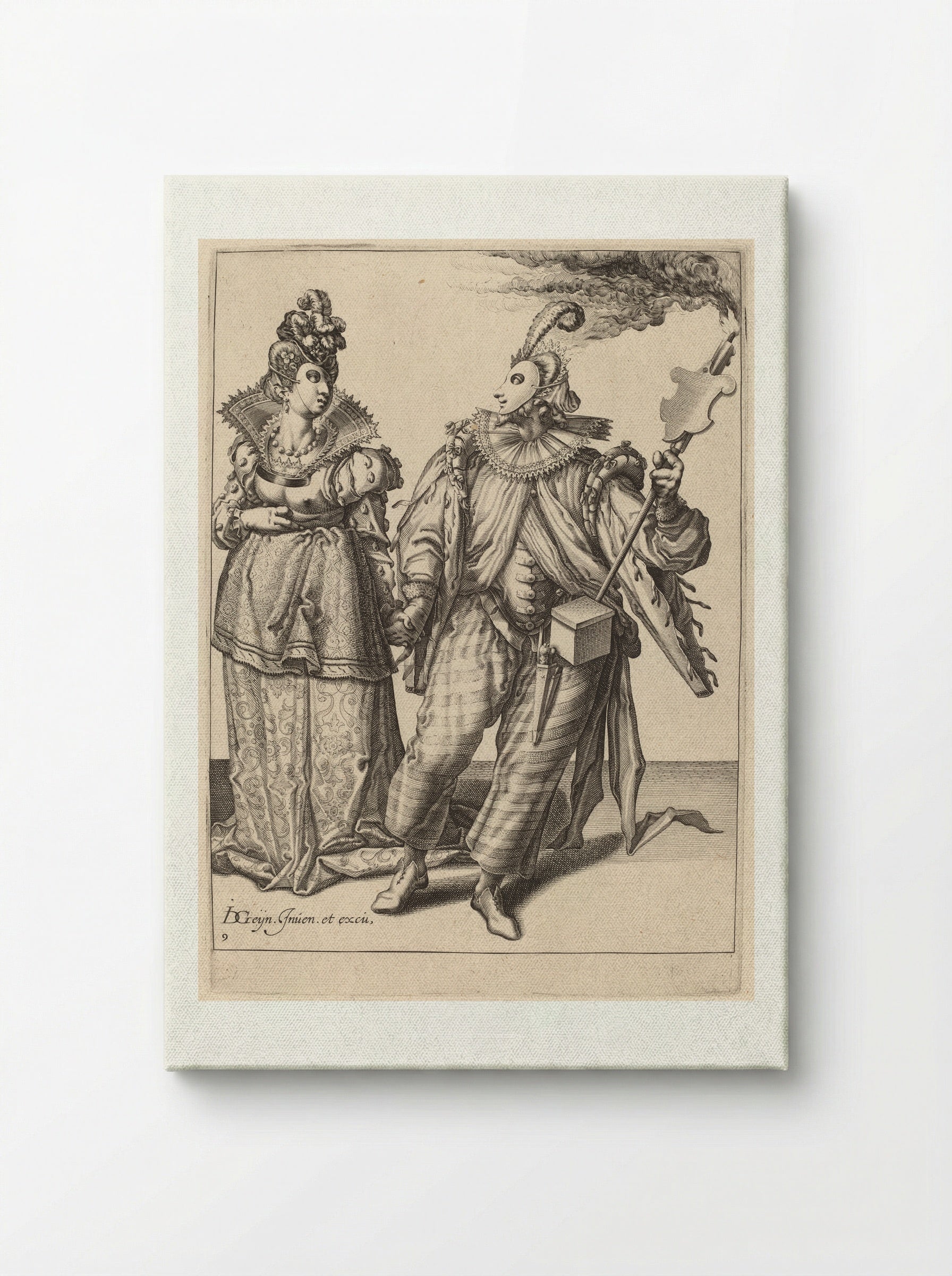 A Man with a Turban Leading a Woman Who is Wearing Peacock Feathers, Behind Them a Torch-Bearer - Zacharias Dolendo - Canvas
