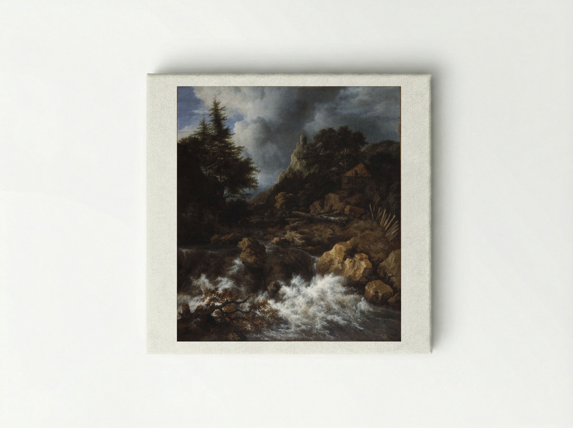Waterfall with a Half-Timbered House and Castle - Jacob van Ruisdael - Canvas