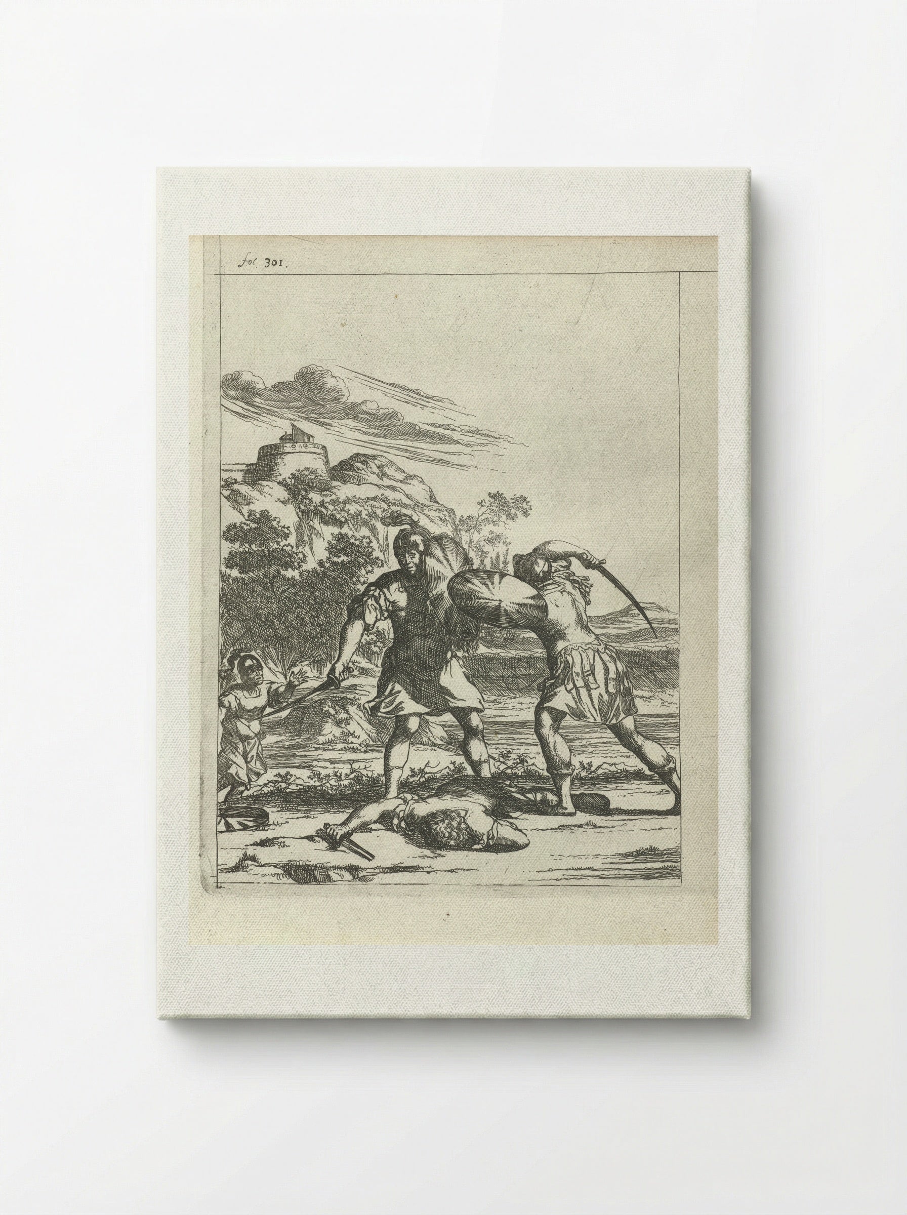Attilus wordt door een zoon van zijn krijgsman gedood - Arnold Houbraken - Canvas