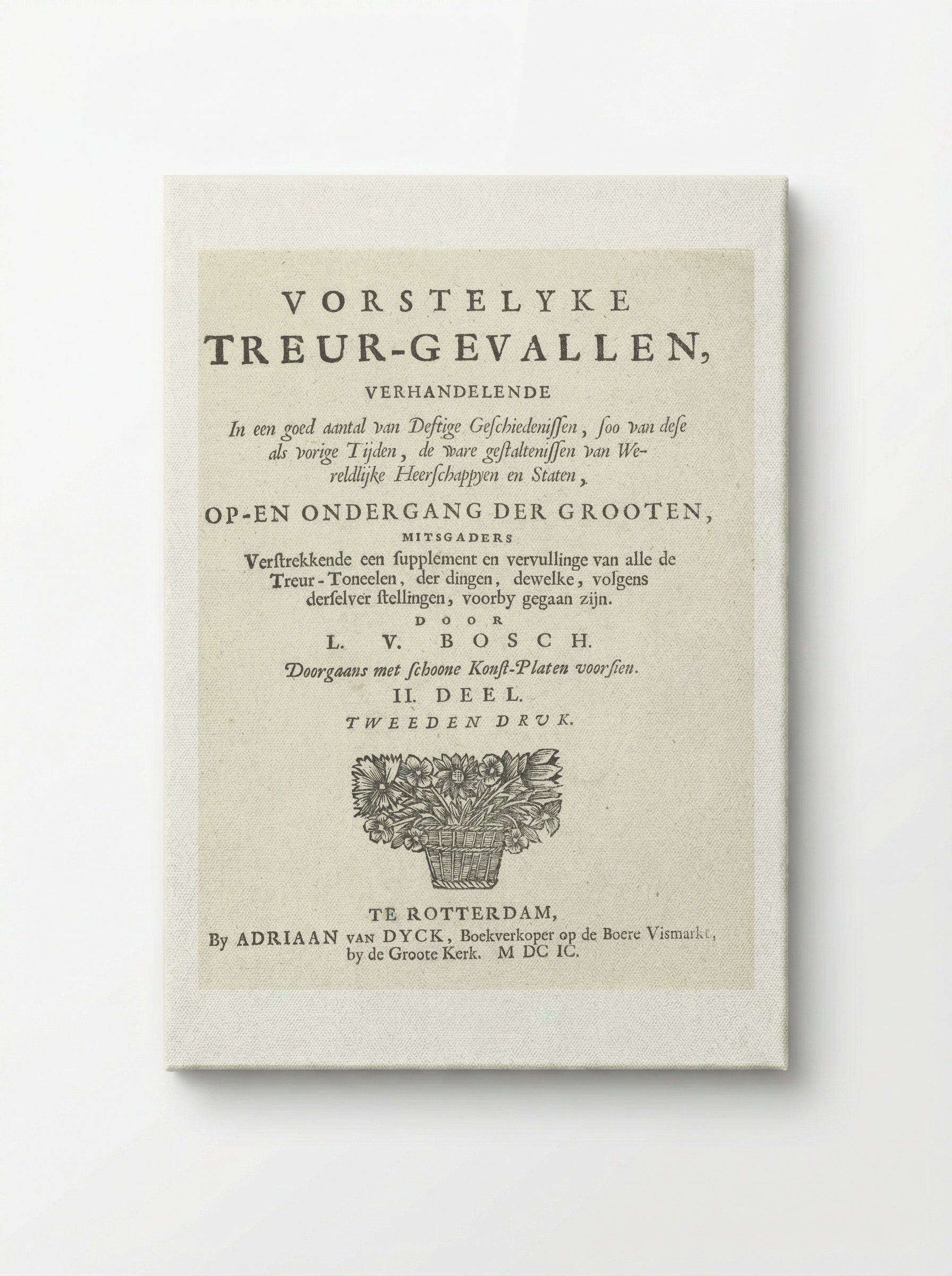 Title Page for Vorstelycke Treur-gevallen - Arnold Houbraken - Canvas