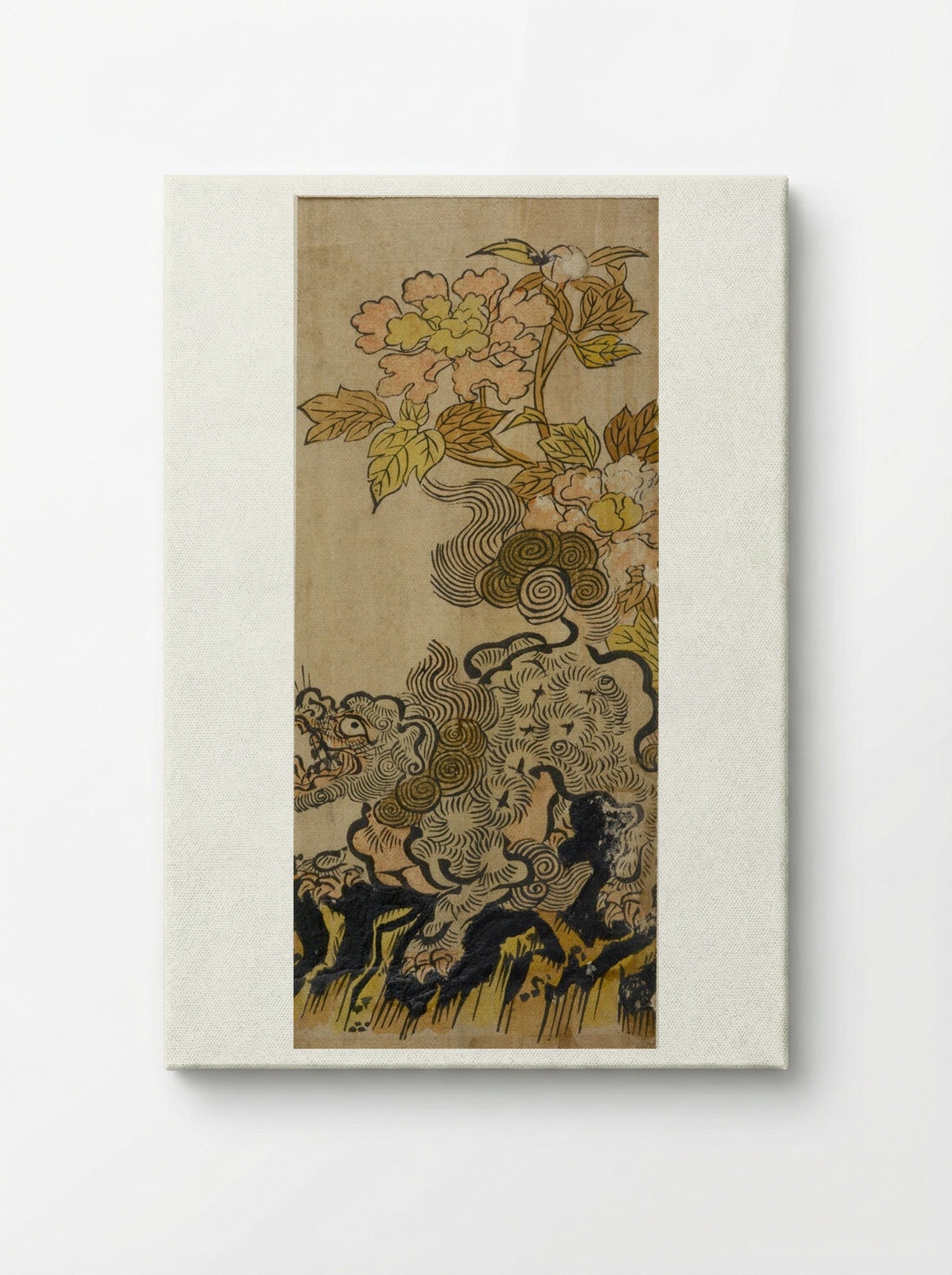 Lion and Peonies - Okumura Masanobu - Canvas