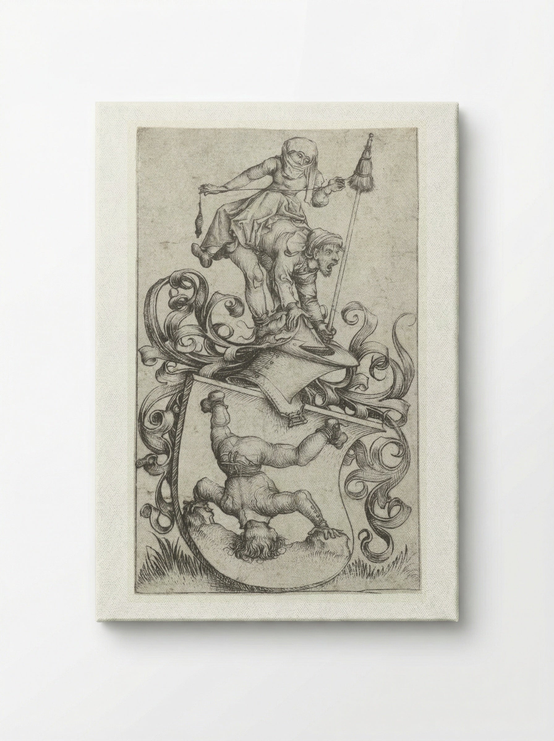 Coat of Arms with a Peasant Standing on His Head - Master of the Amsterdam Cabinet - Canvas