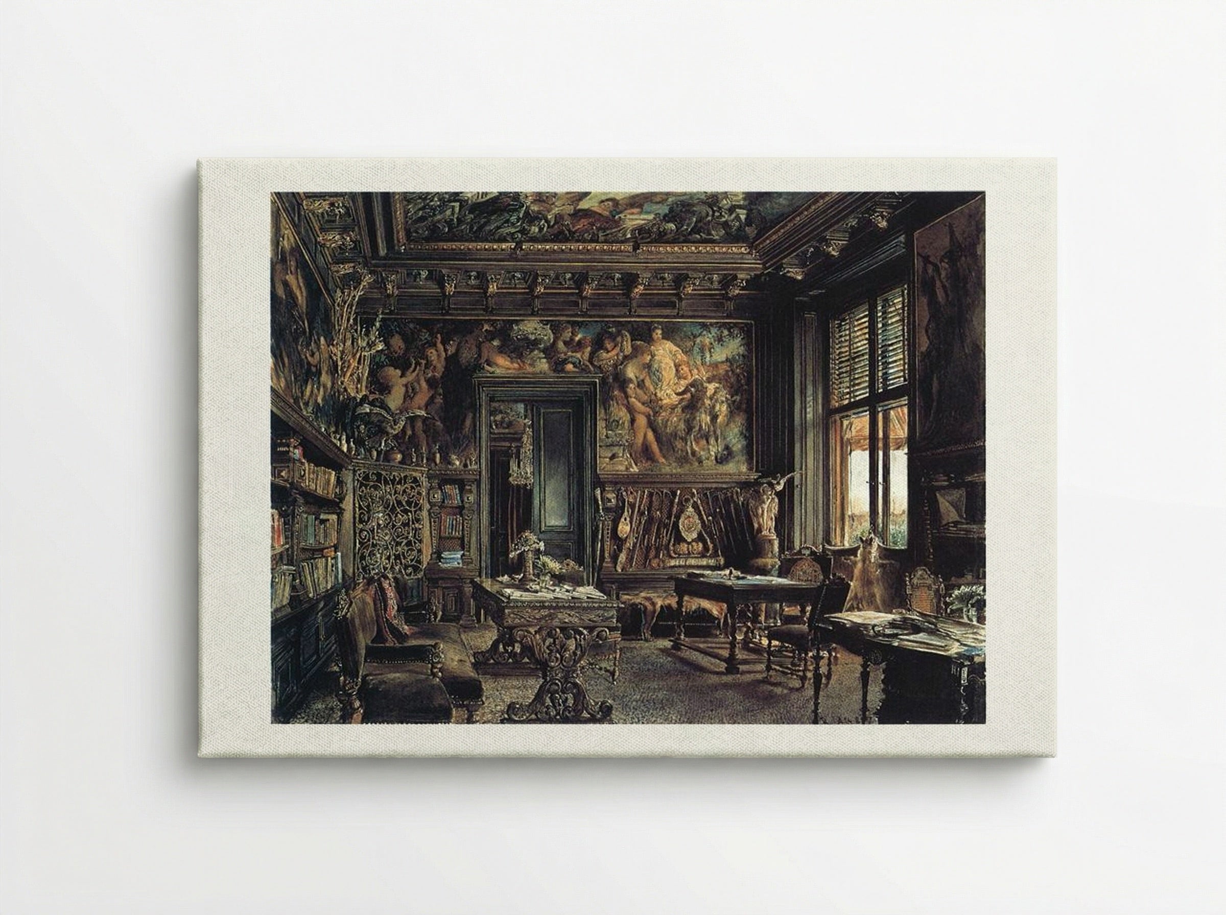 The Library in the Palais Dumba - Rudolf von Alt - Canvas