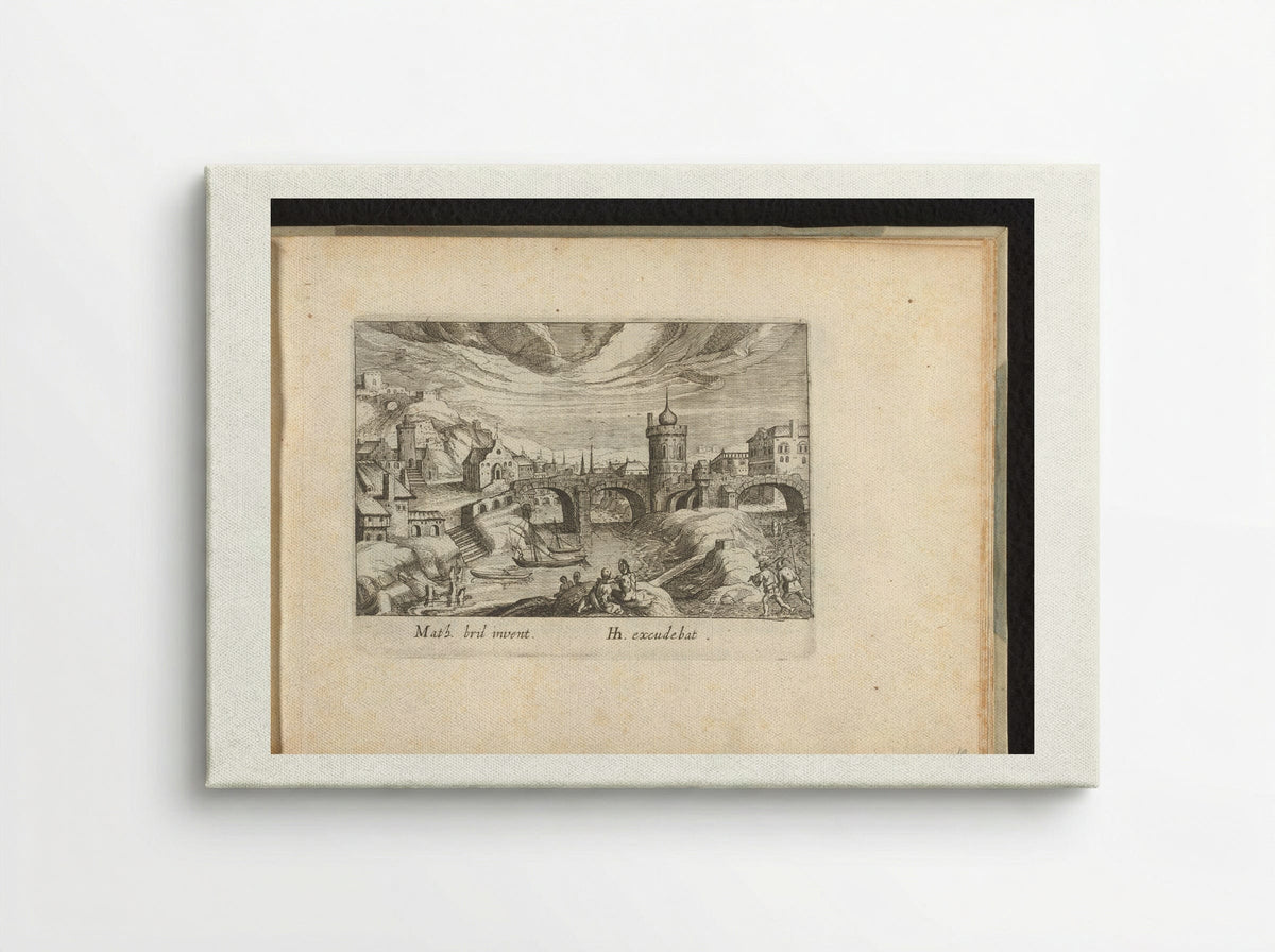 Stadsgezicht met brug en toren - Simon Frisius - Canvas