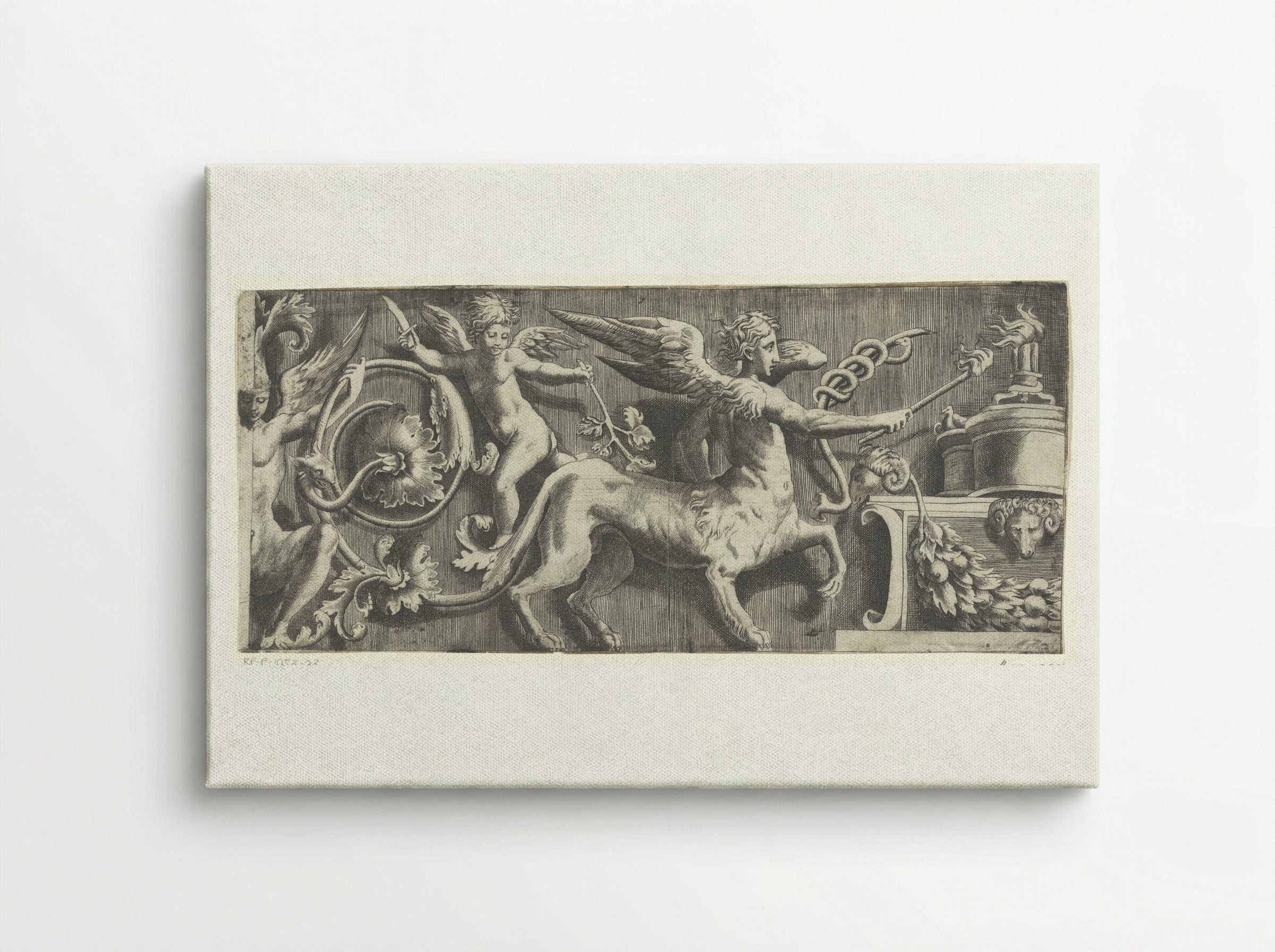 Frieze with Sphinx and Putto at an Altar - Giulio Bonasone - Canvas