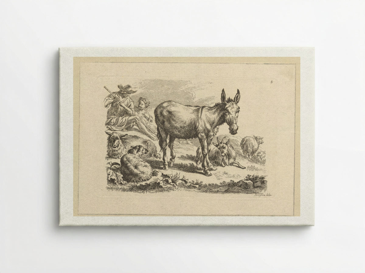 Rustende herders met ezel - François Vivares - Canvas
