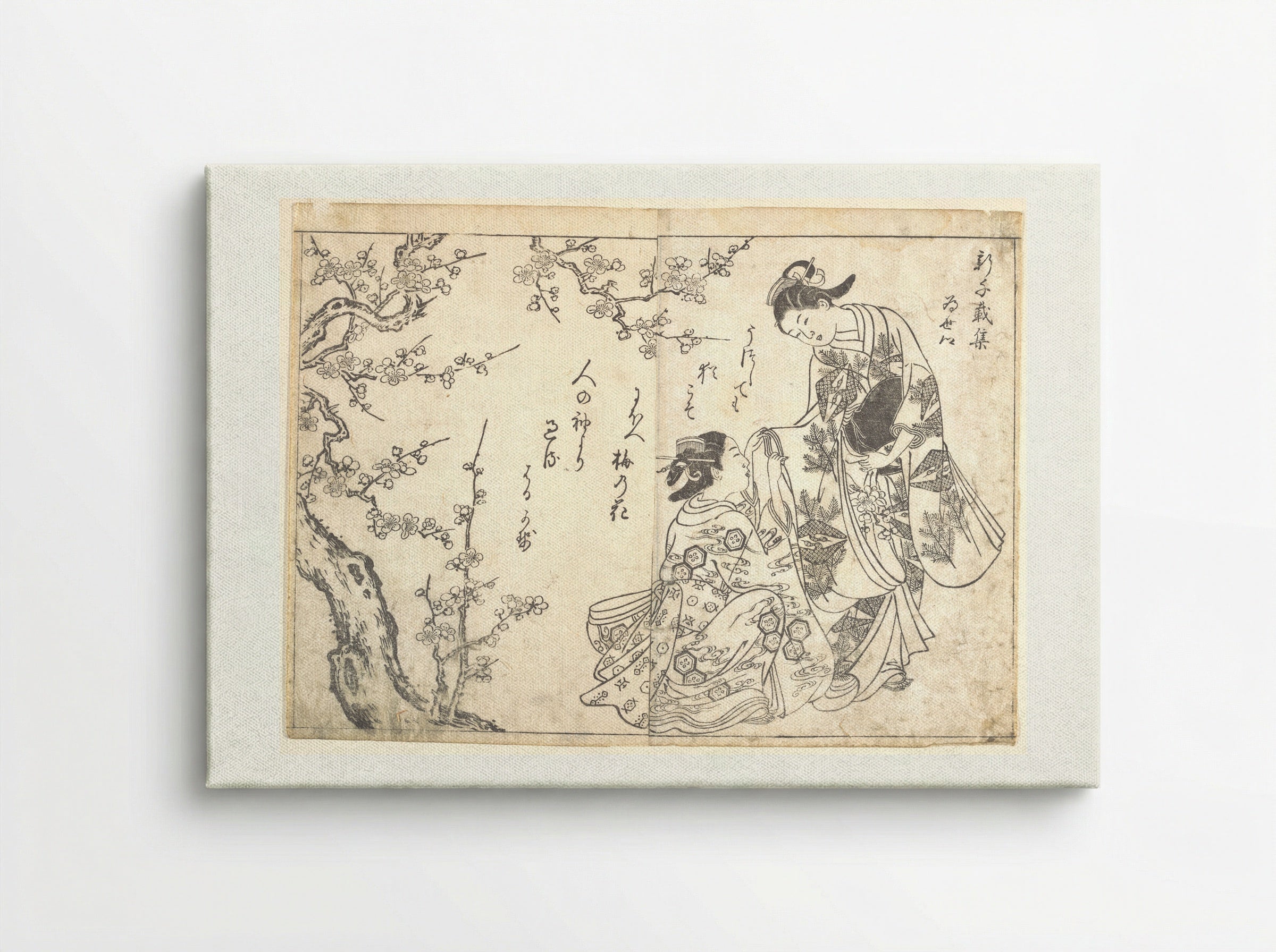 Two Girls Under Plum Tree - Nishikawa Sukenobu - Canvas