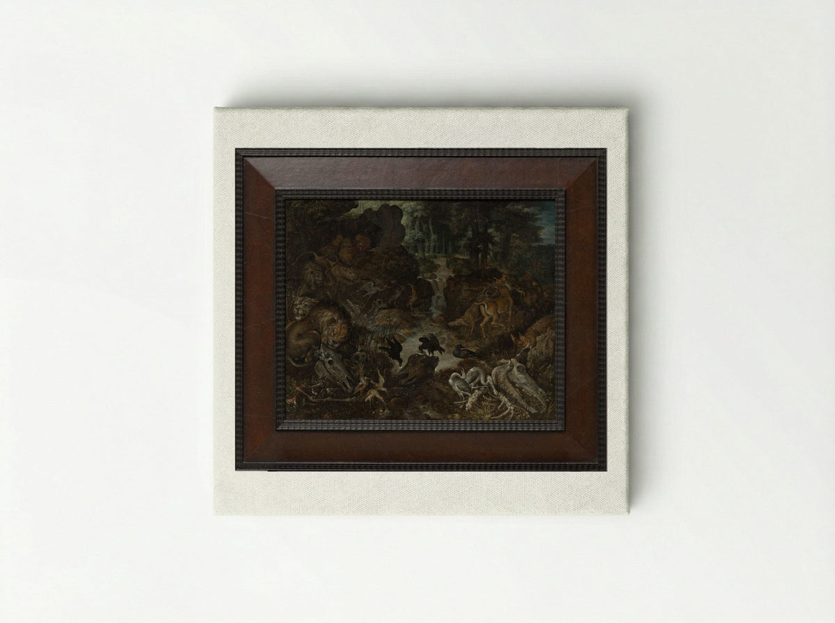 Lions and Fox in a Rugged Landscape - Roelant Savery - Canvas