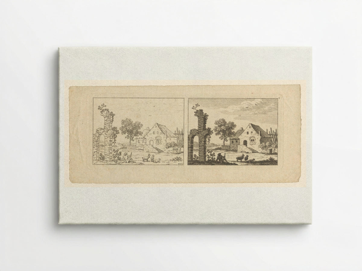 Two Views of a Farmstead and Ruin - François Vivares - Canvas