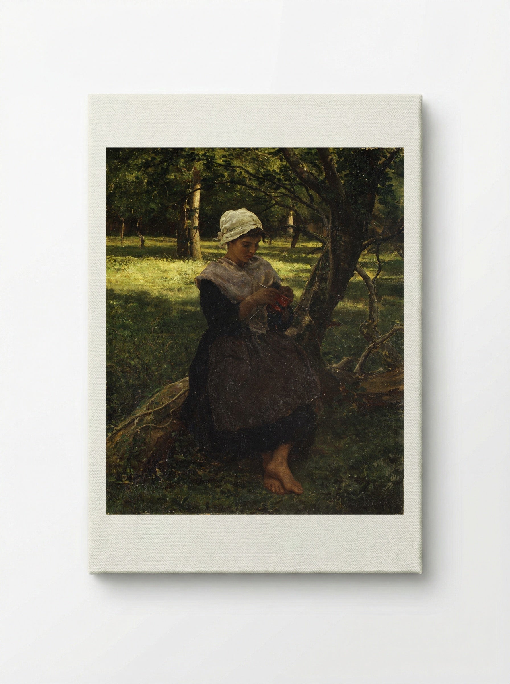 A Peasant Girl Knitting - Jules Breton - Canvas