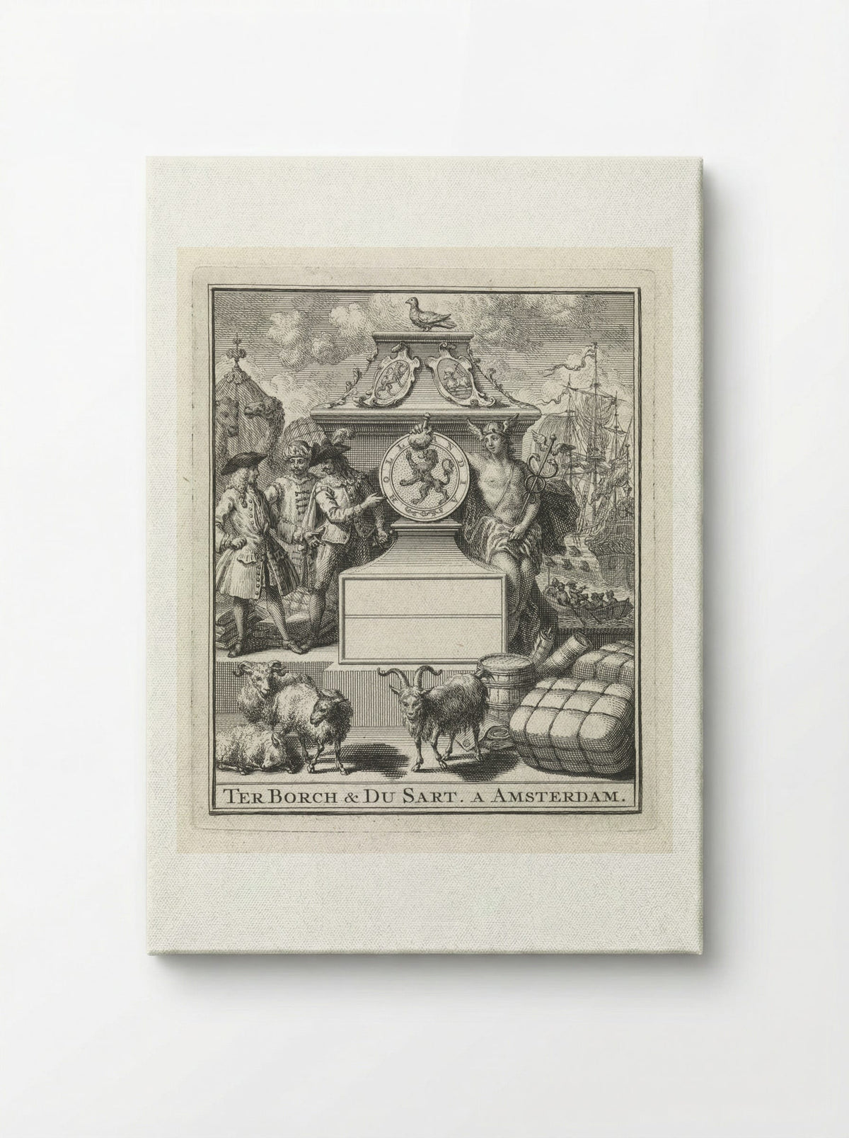 Handelaren en Mercurius naast het wapen van Holland - Pieter Tanjé - Canvas