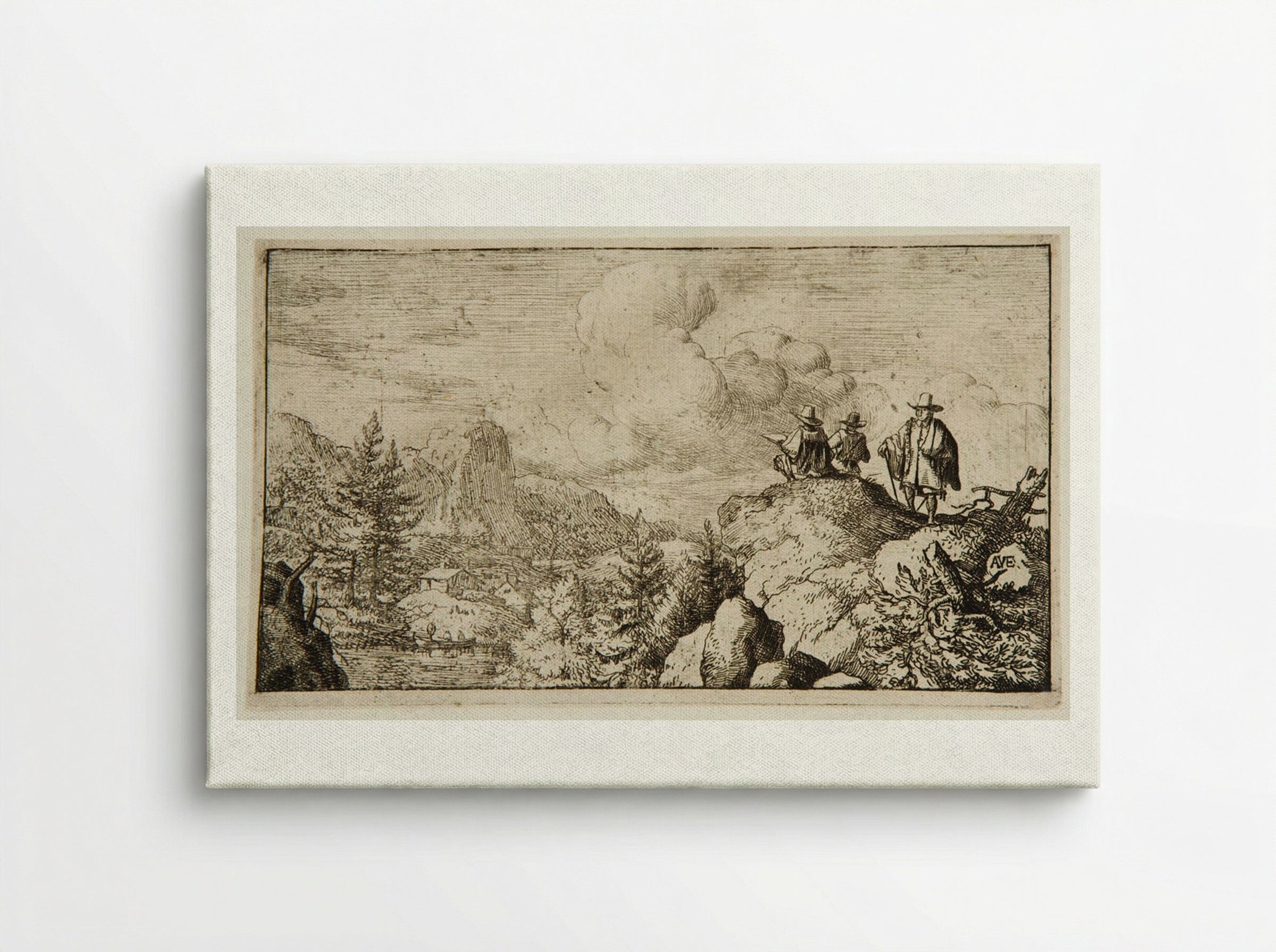 Watermill at the Foot of a Mountain, an Artist Sketching - Allart van Everdingen - Canvas