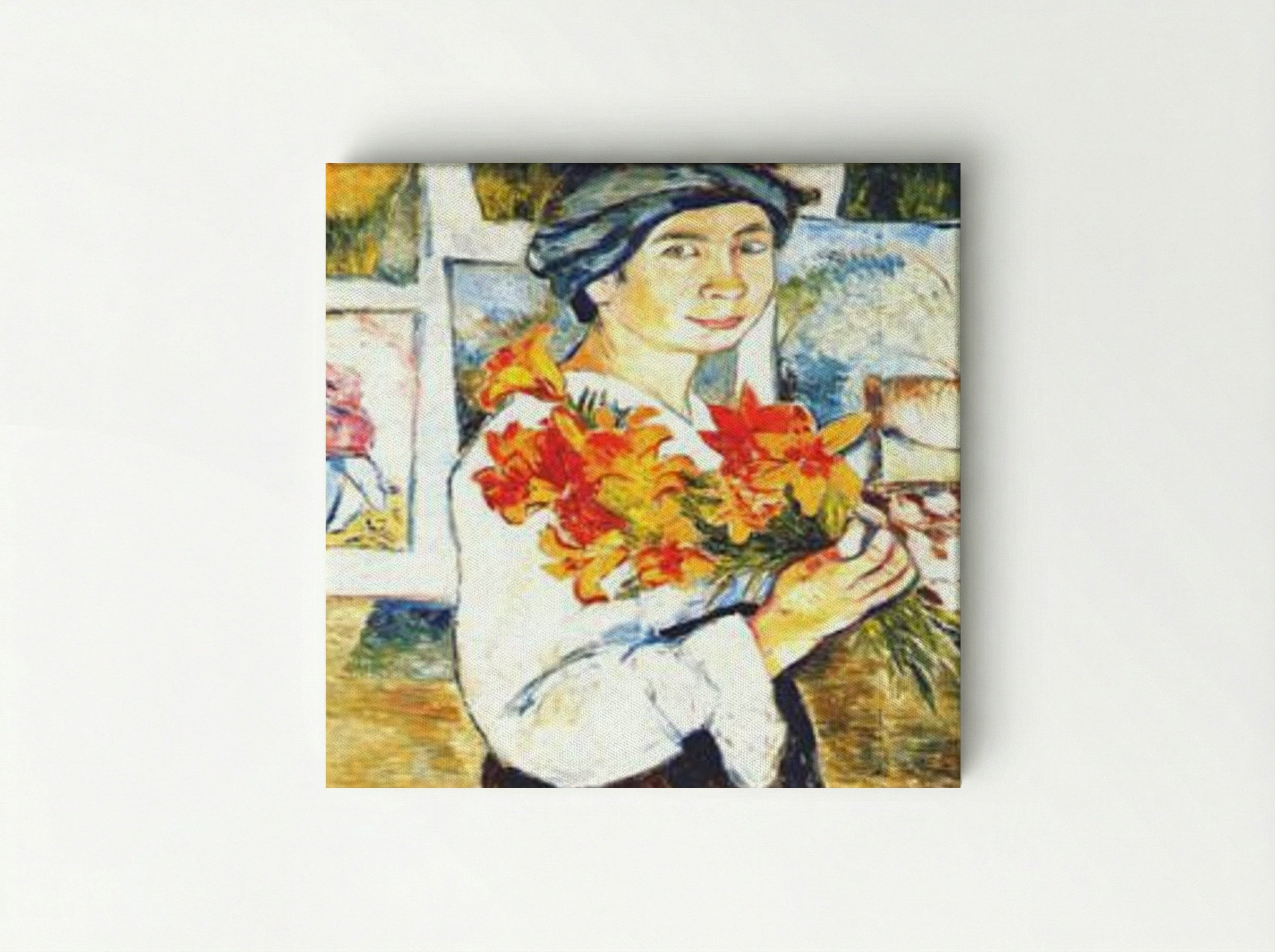 Self-portrait with yellow lilies - Natalia Goncharova - Canvas