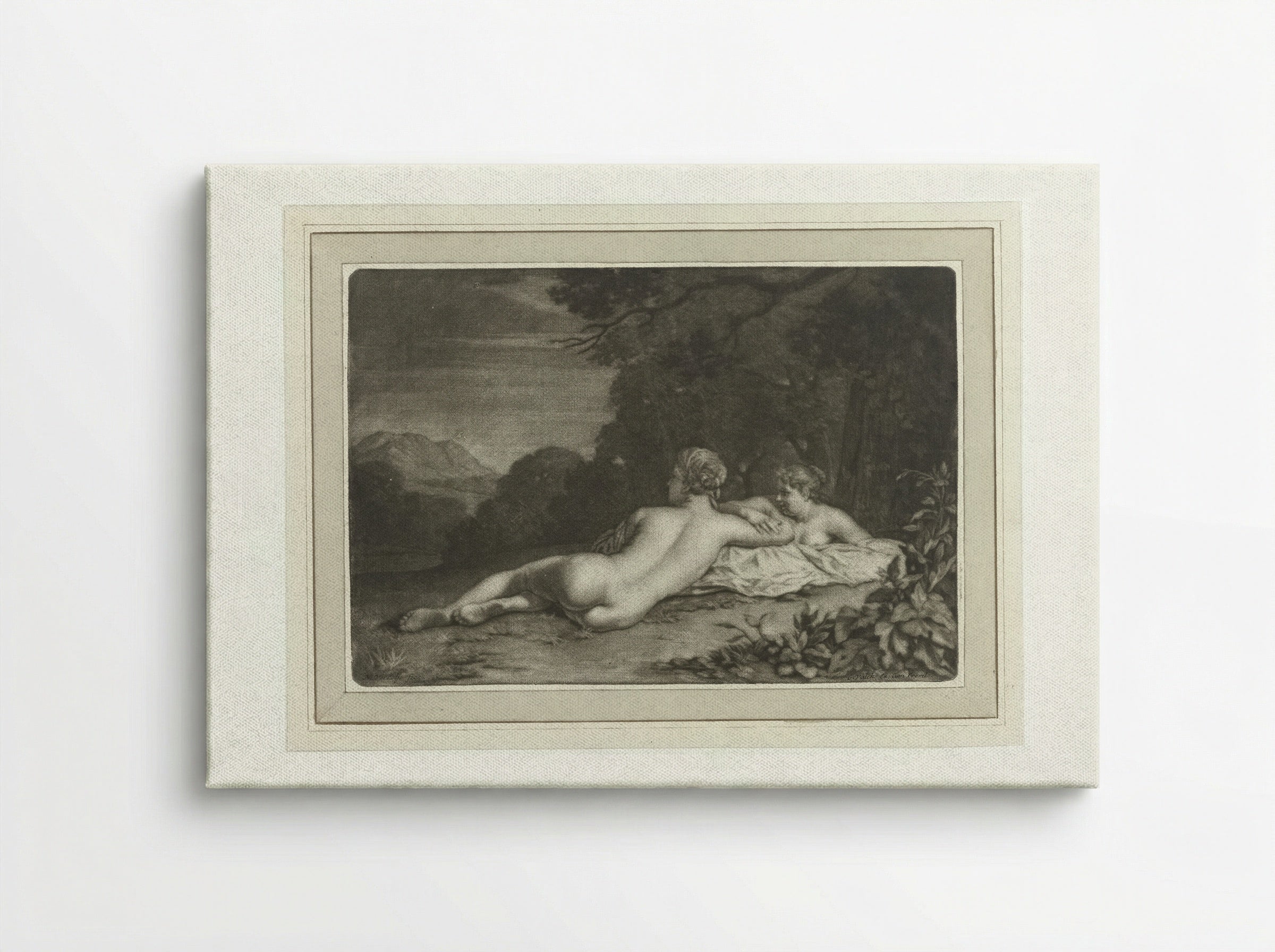 Landschap met twee nimfen - Gerard Valck - Canvas