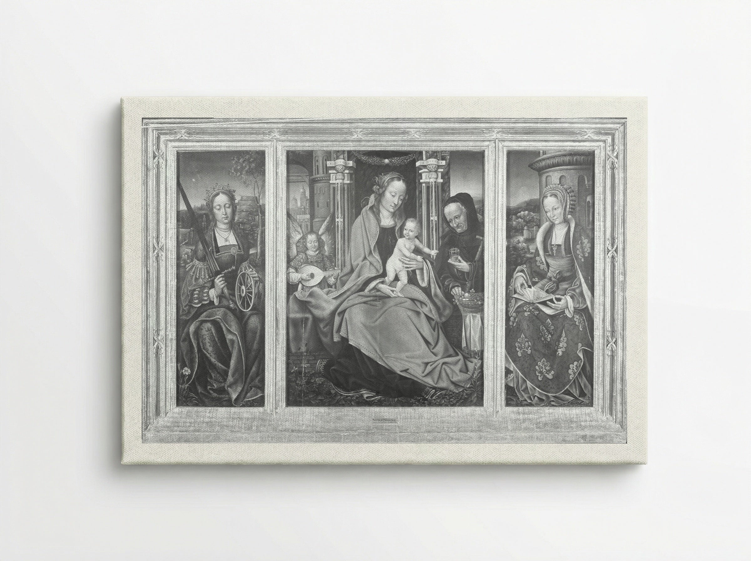 Triptych with the Virgin and Child, Saint Barbara, and Saint Catherine - Master of Frankfurt - Canvas