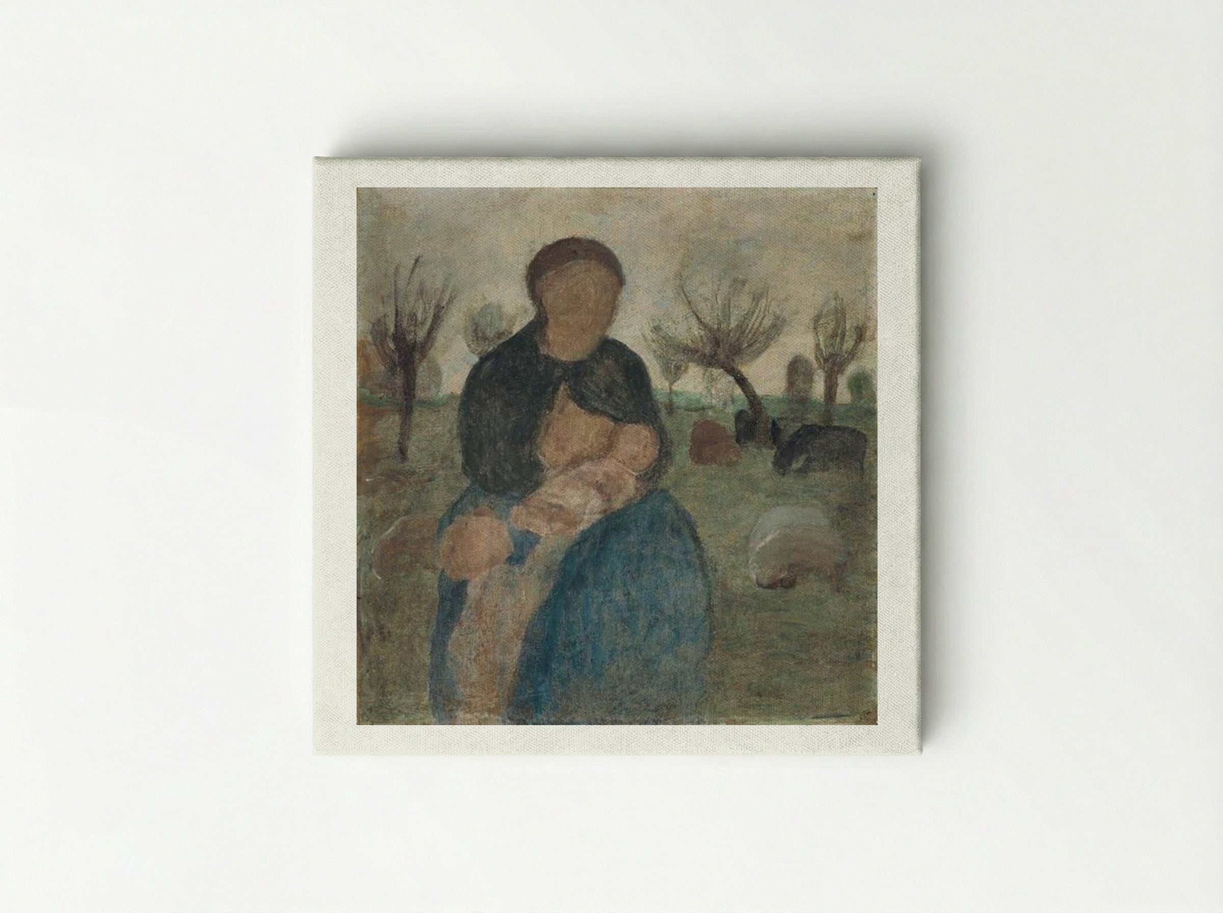 Mother with baby at her breast, and child in landscape - Paula Modersohn-Becker - Canvas