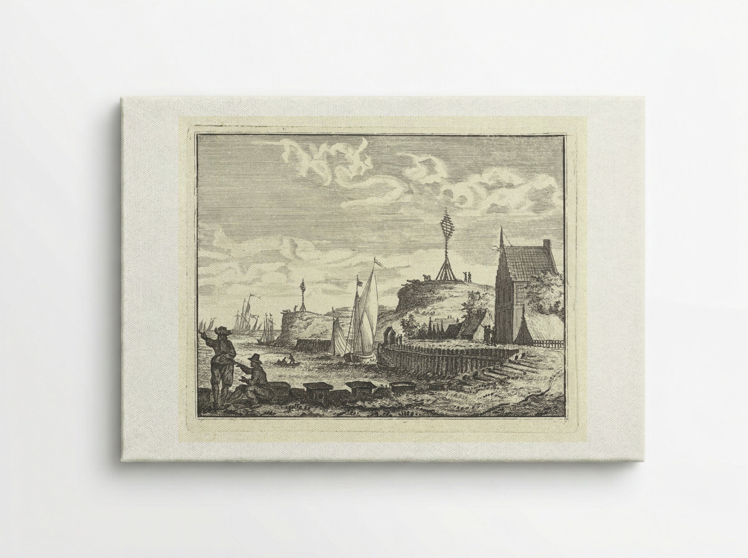 Kust met uitkijkpost - Vincent Laurensz. van der Vinne (II) - Canvas
