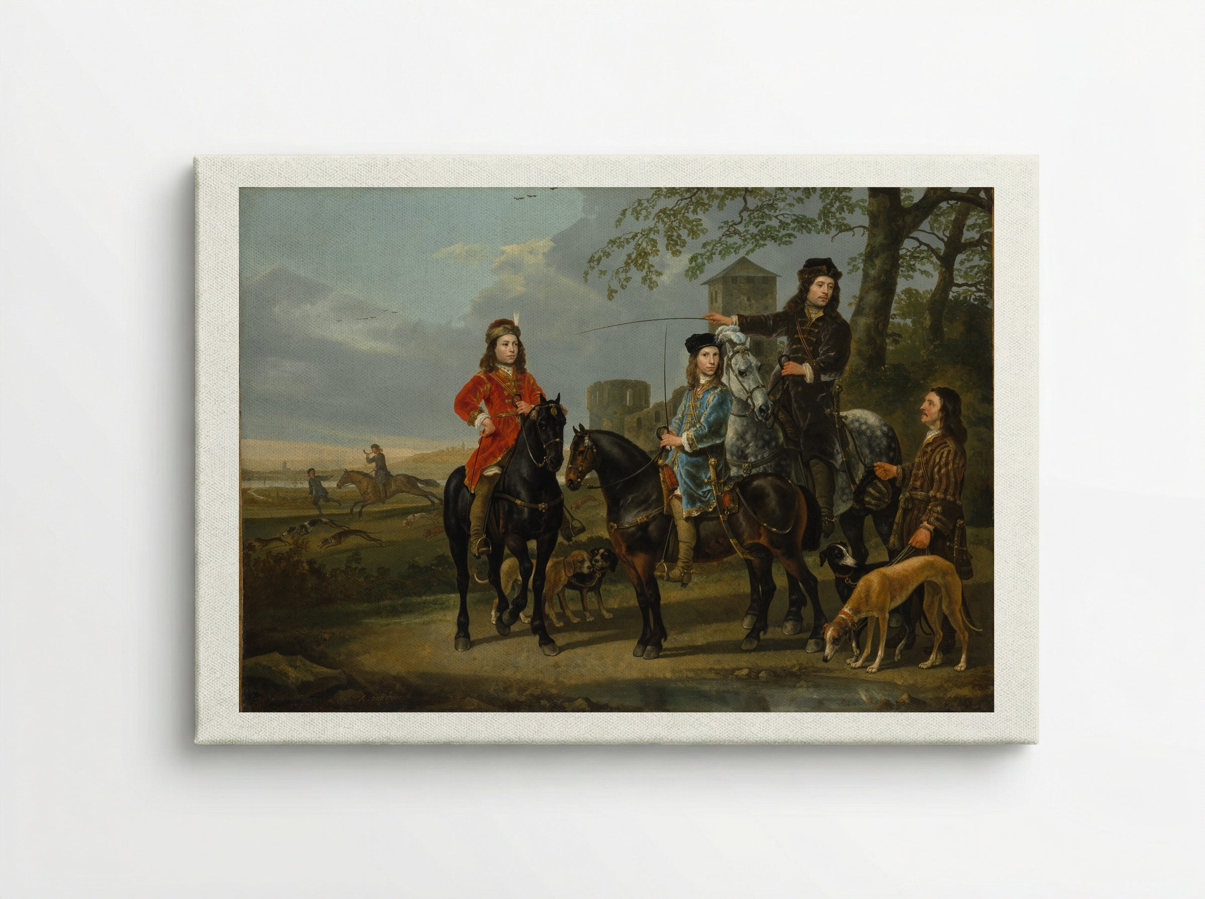 Equestrian Portrait of Cornelis and Michiel Pompe van Meerdervoort with Their Tutor and Coachman - Aelbert Cuyp - Canvas