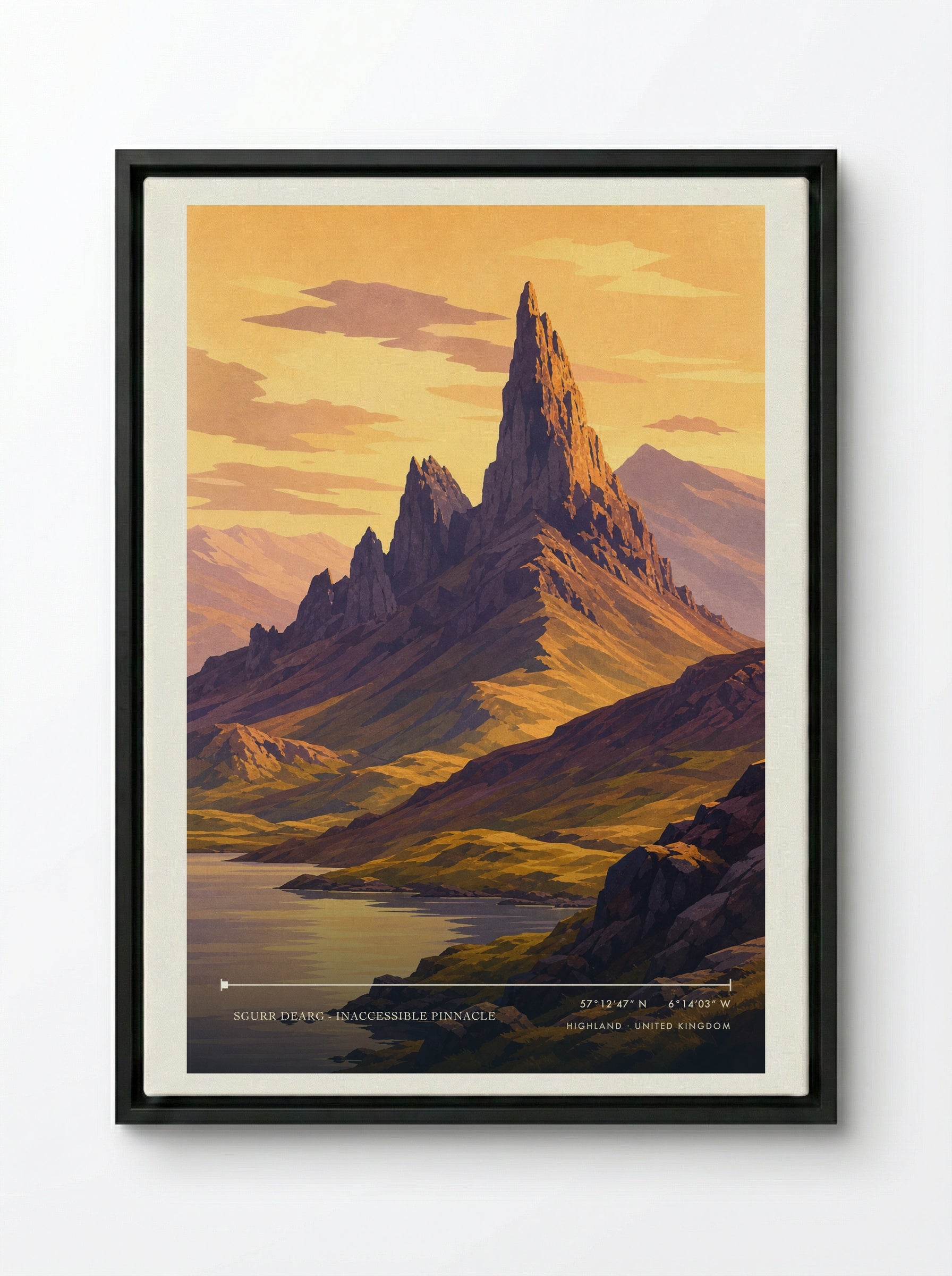 Sgurr Dearg - Inaccessible Pinnacle Highland United Kingdom Travel Poster - Framed Canvas Black