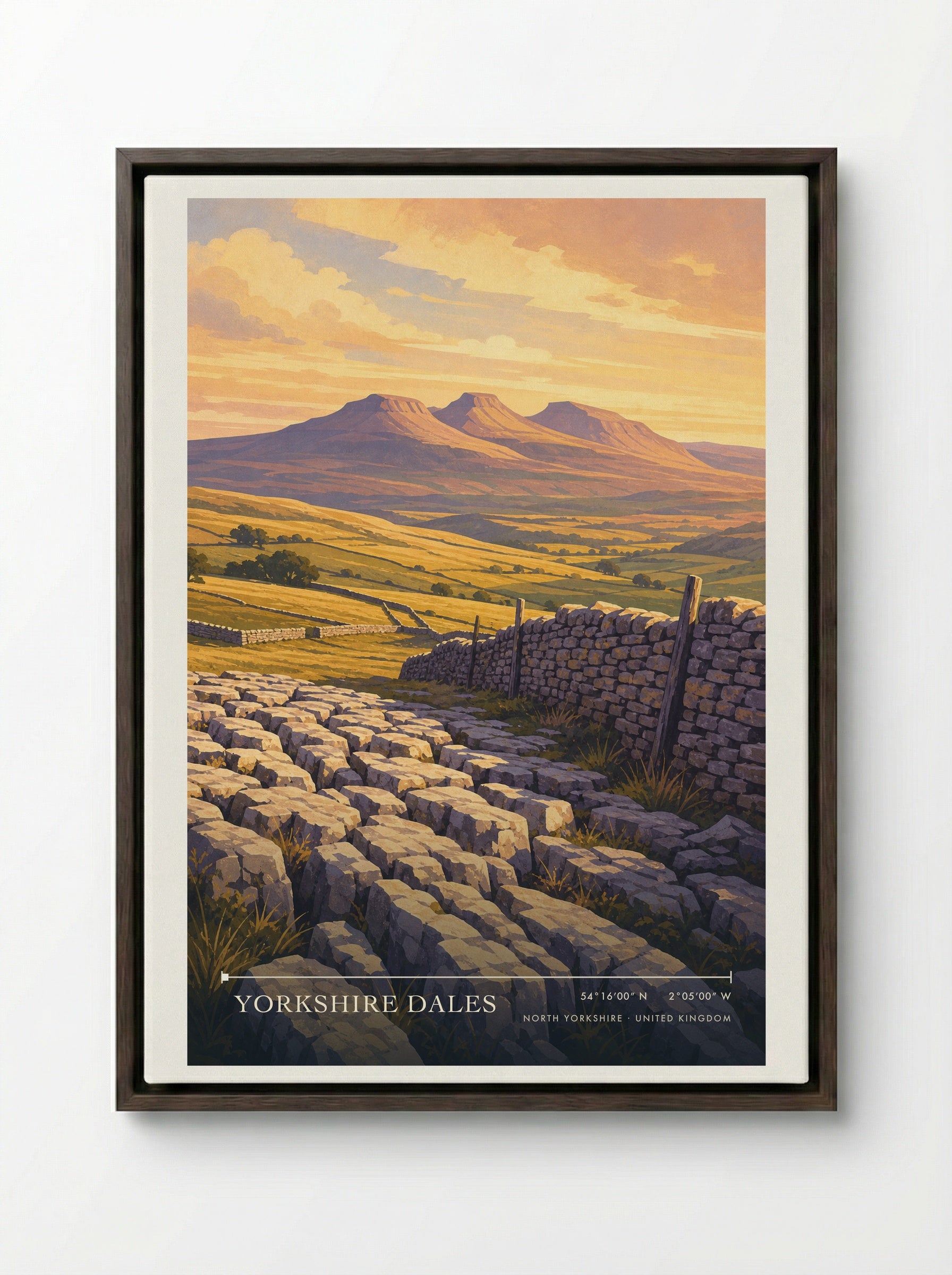 Yorkshire Dales North Yorkshire United Kingdom Travel Poster - Framed Canvas Dark Wood