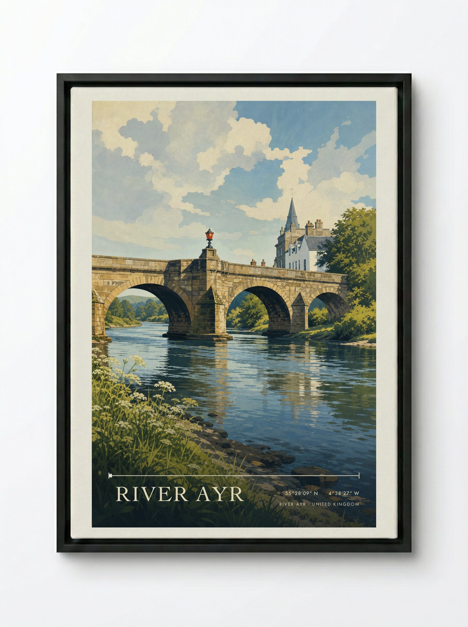 River Ayr United Kingdom Travel Poster - Framed Canvas Black