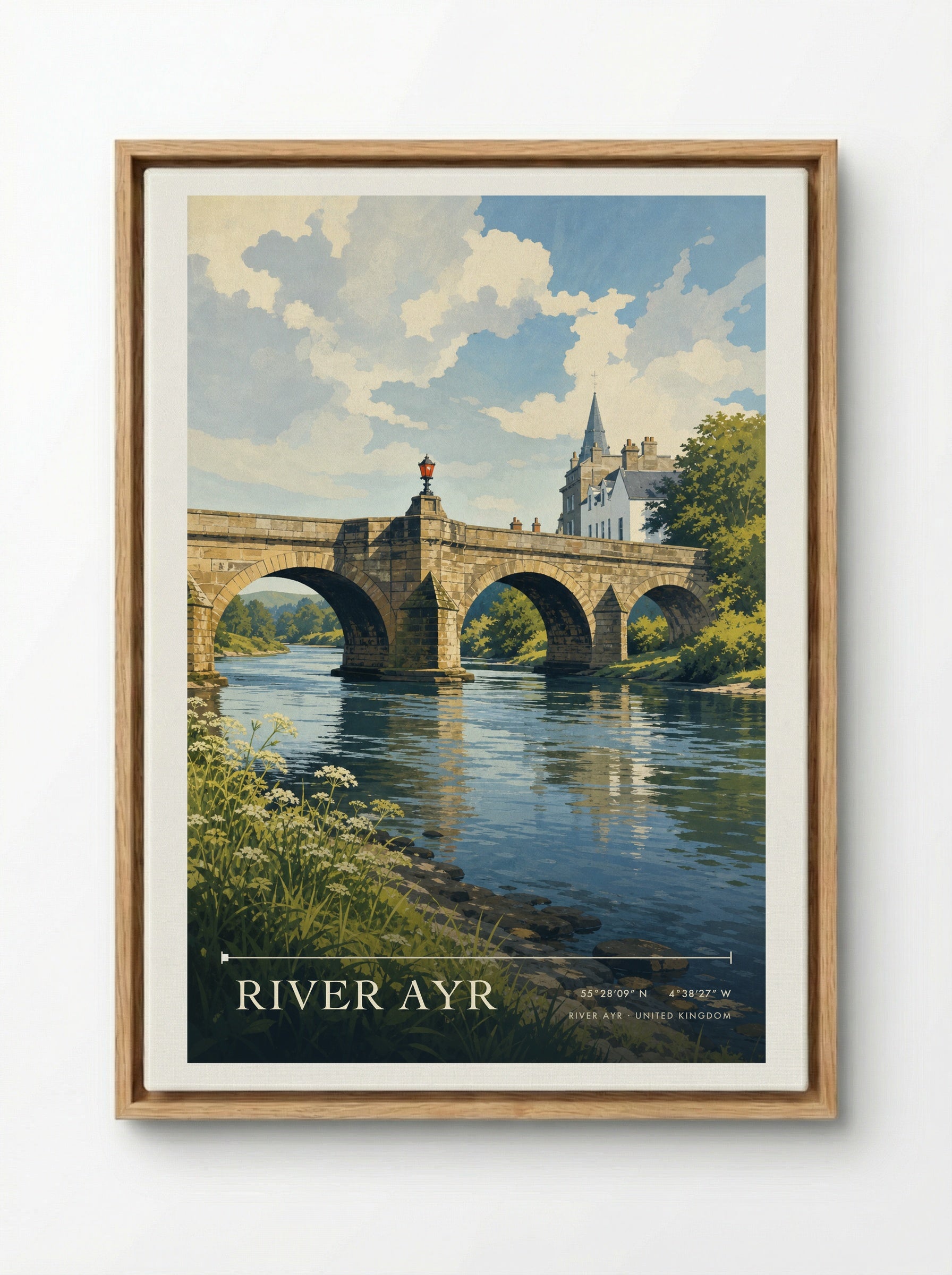 River Ayr United Kingdom Travel Poster - Framed Canvas Wood